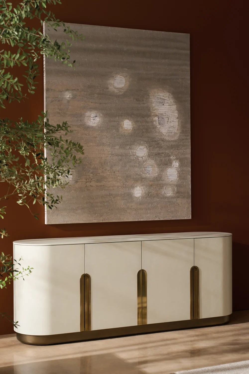 Luxury Bronze Hardware 4-Door Sideboard European Style for Villa