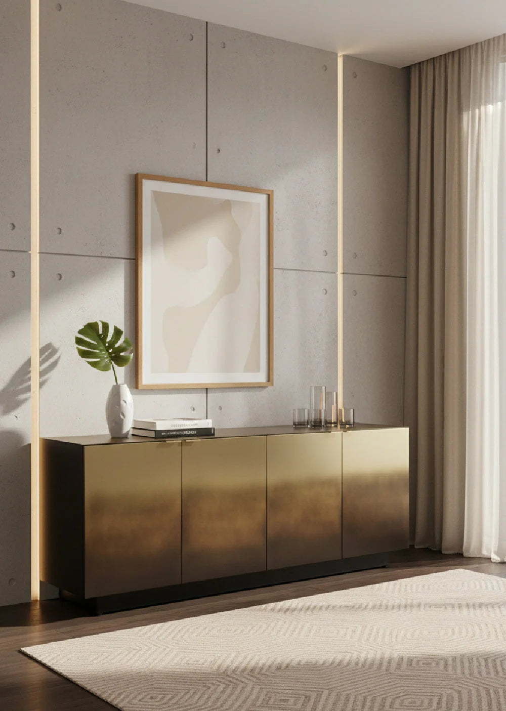 Luxury Bronze Ombre 4-Door Sideboard European Style for Villa