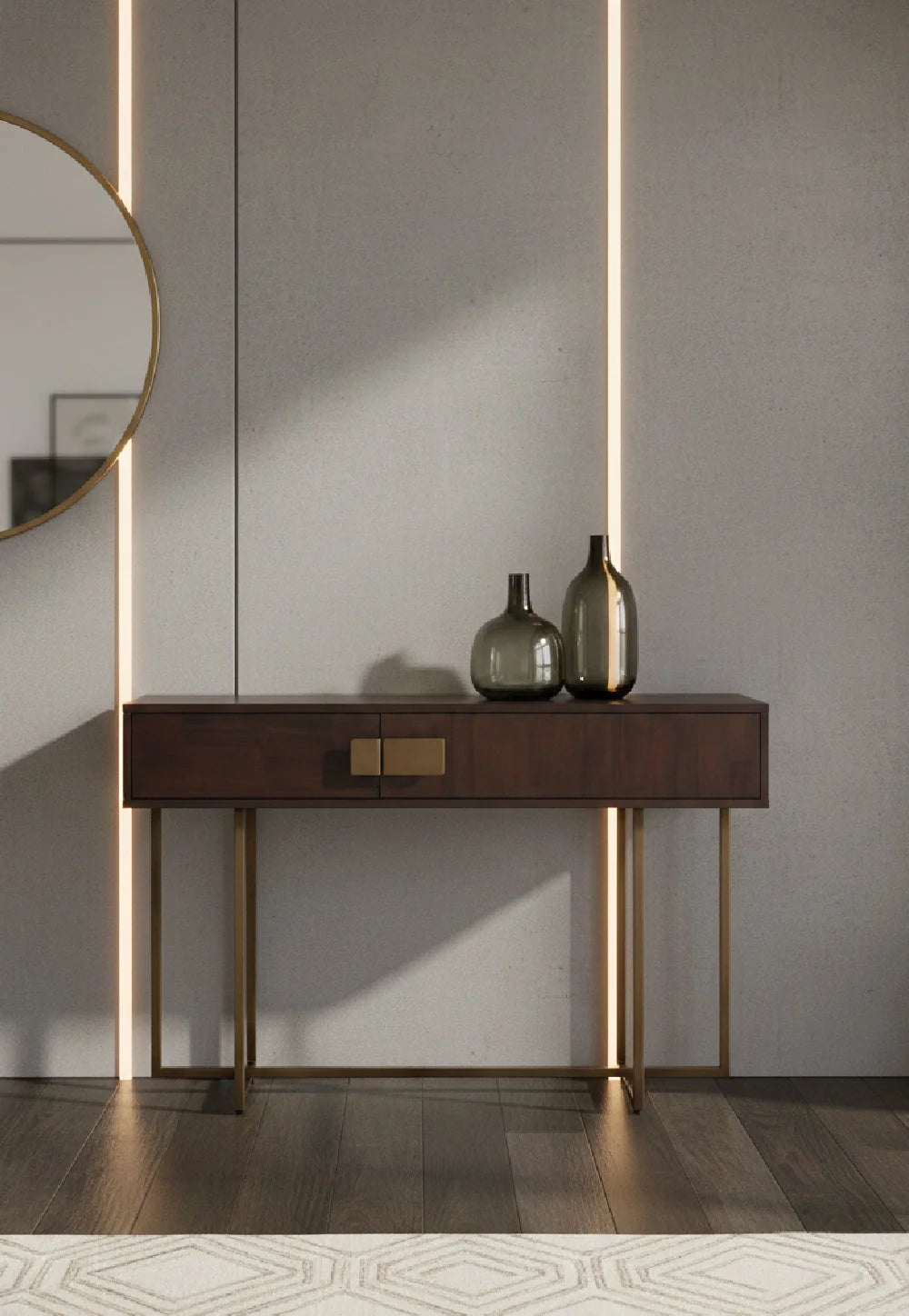 Luxury Brown Acacia 2-Drawer Console Table Modern Italian Style for Villa