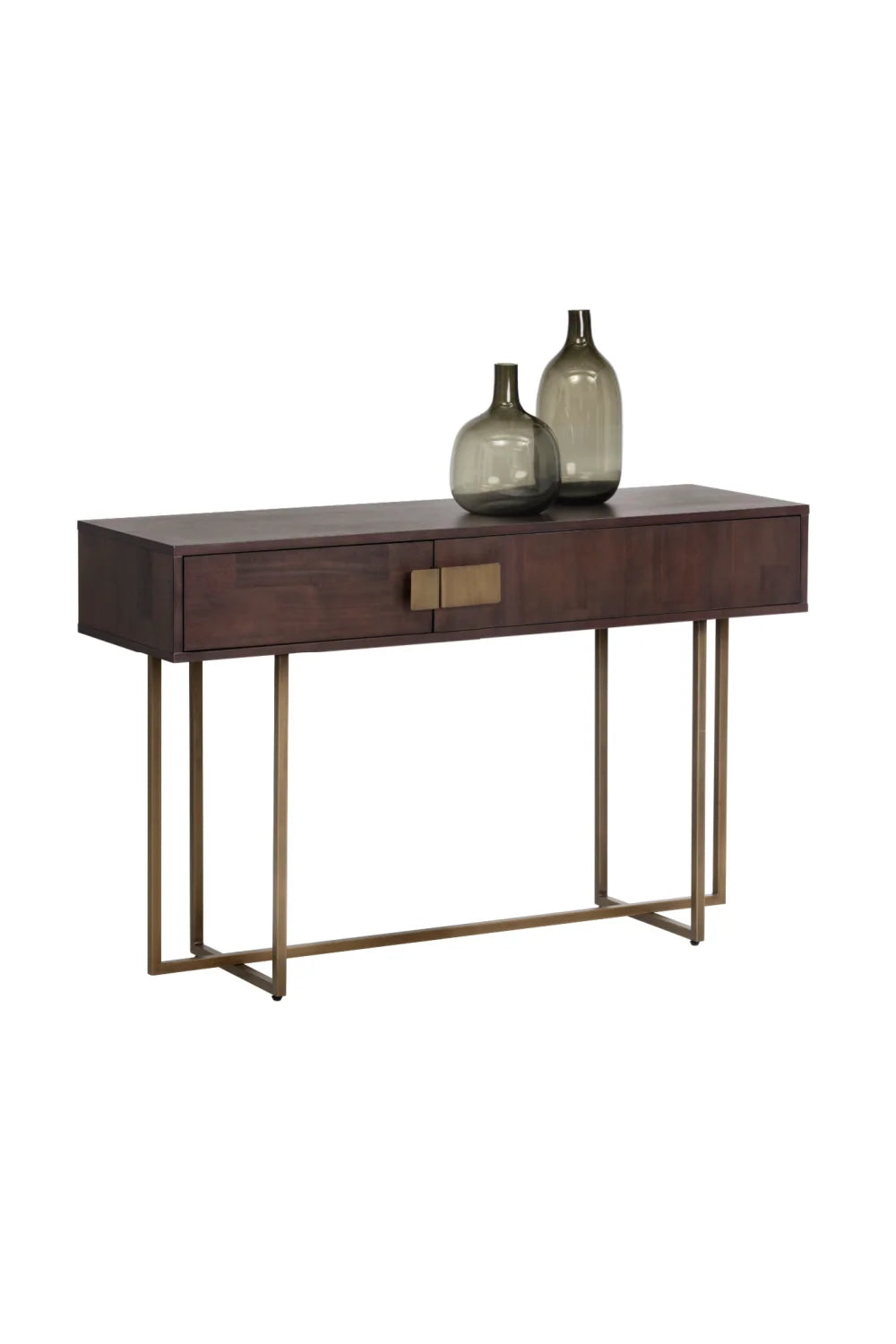 Luxury Brown Acacia 2-Drawer Console Table Modern Italian Style for Villa
