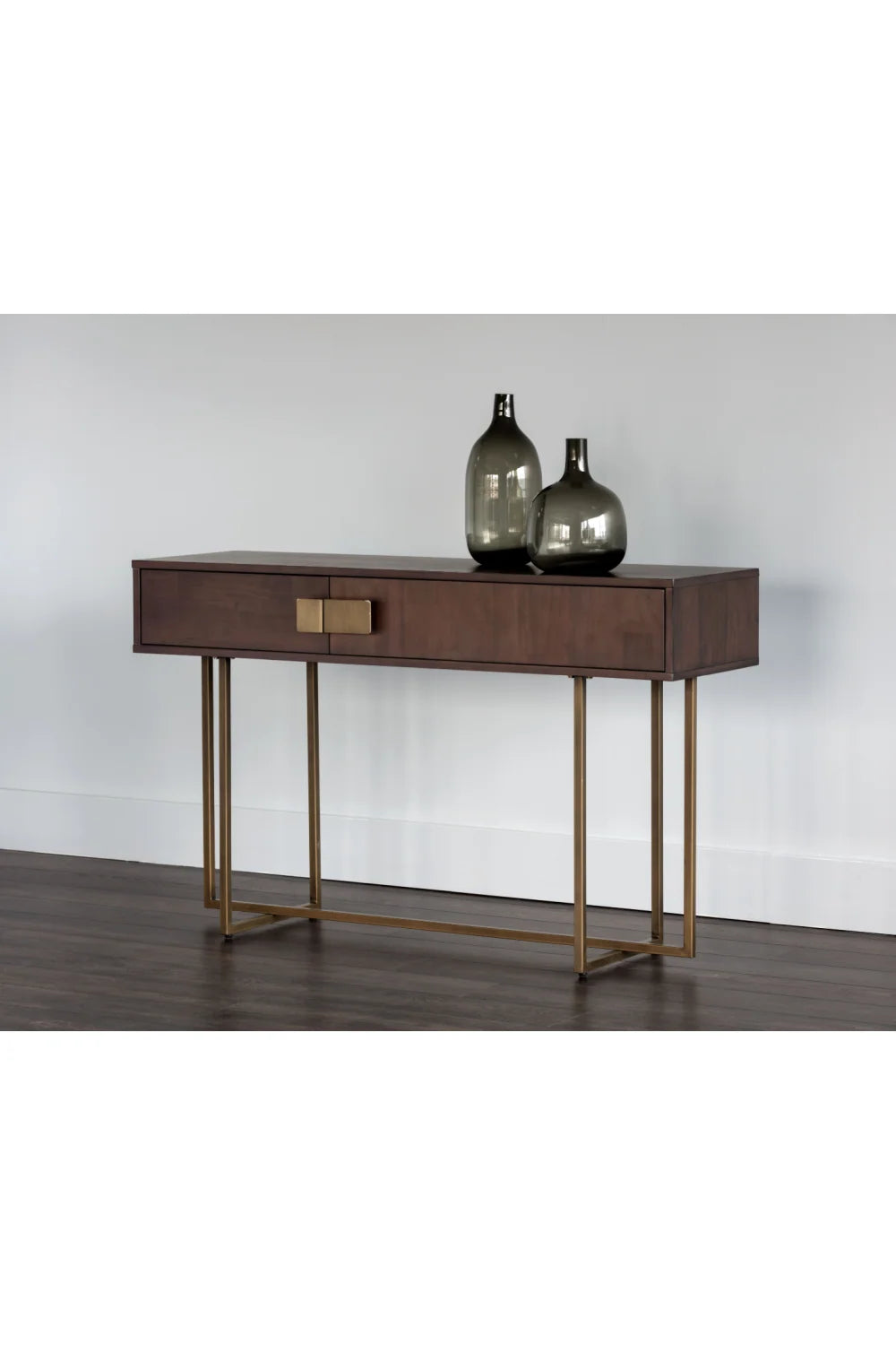Luxury Brown Acacia 2-Drawer Console Table Modern Italian Style for Villa