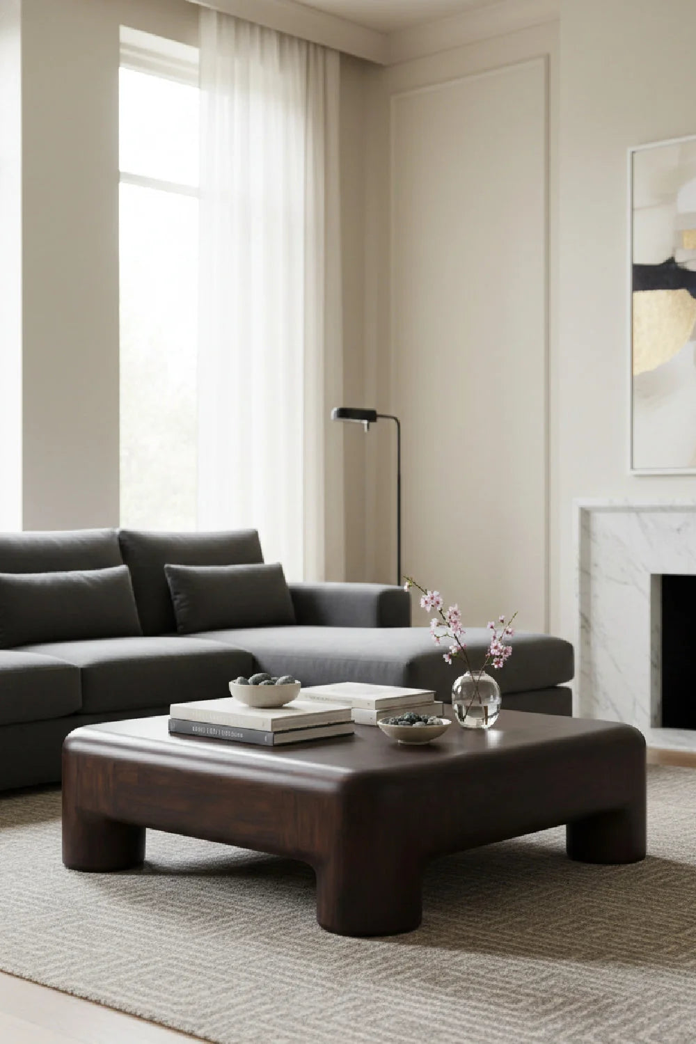 Luxury Brown Acacia Coffee Table Modern Italian Style for Villa