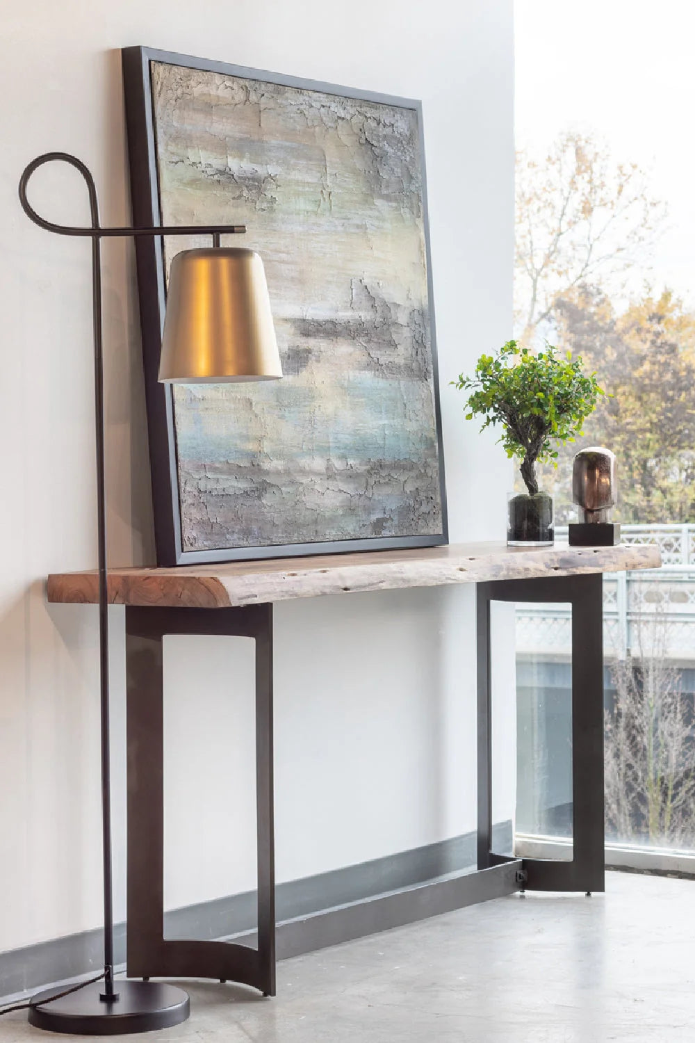 Luxury Brown Acacia Console Table Modern Italian Style for Villa