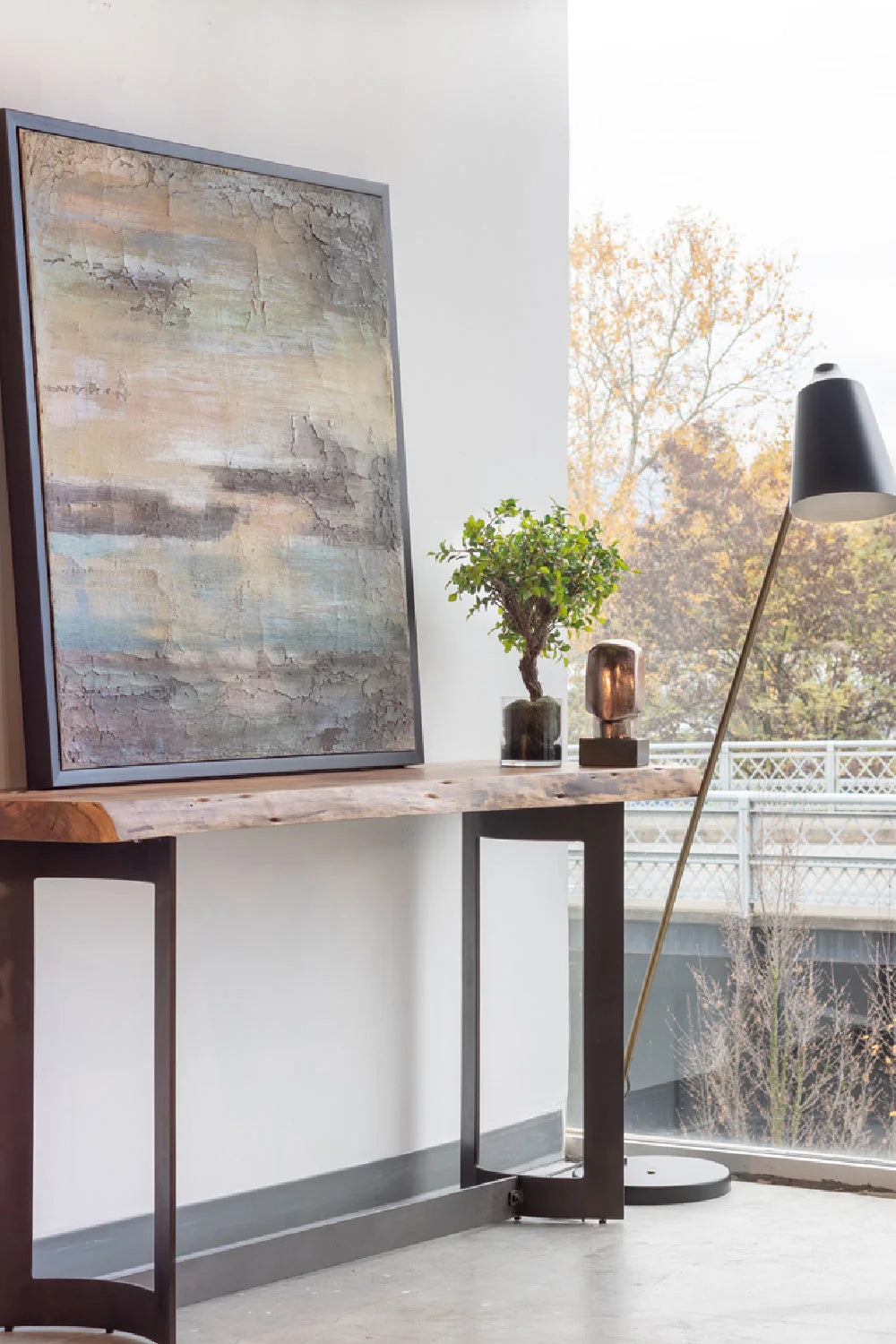 Luxury Brown Acacia Console Table Modern Italian Style for Villa