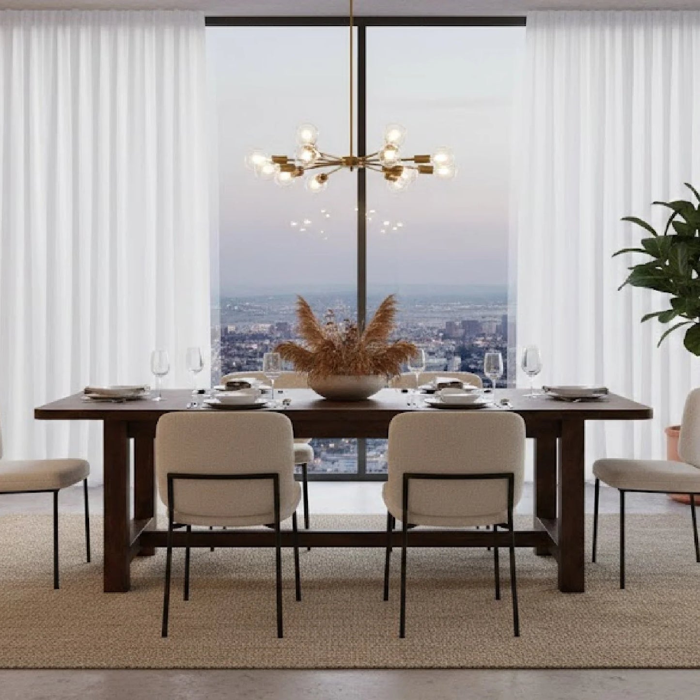 Luxury Brown Acacia Dining Table Modern Italian Style for Villa