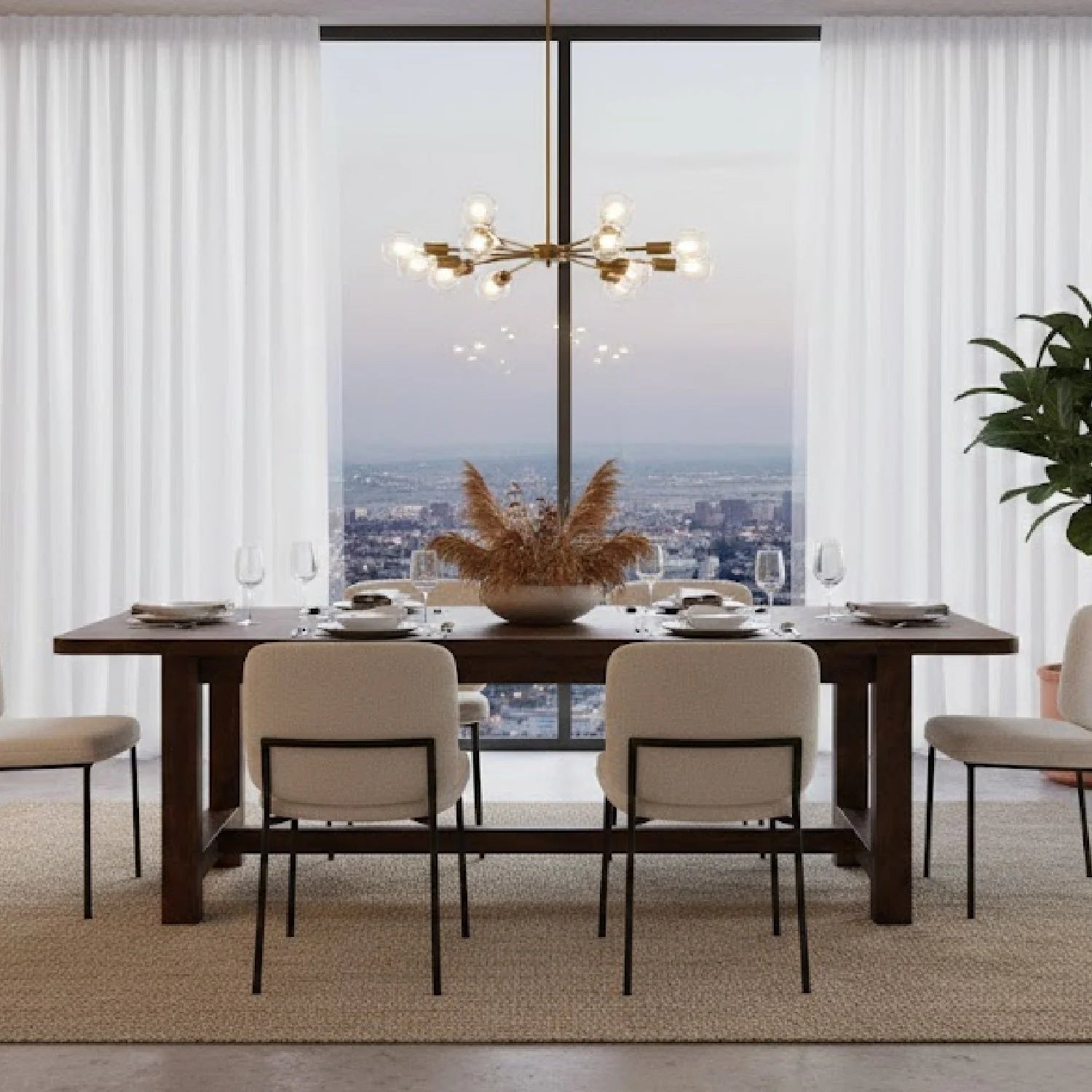 Luxury Brown Acacia Dining Table Modern Italian Style for Villa