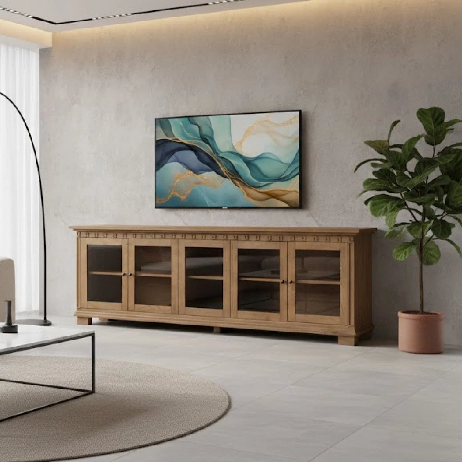 Luxury Brown Ash 4-Door Sideboard European Style for Villa