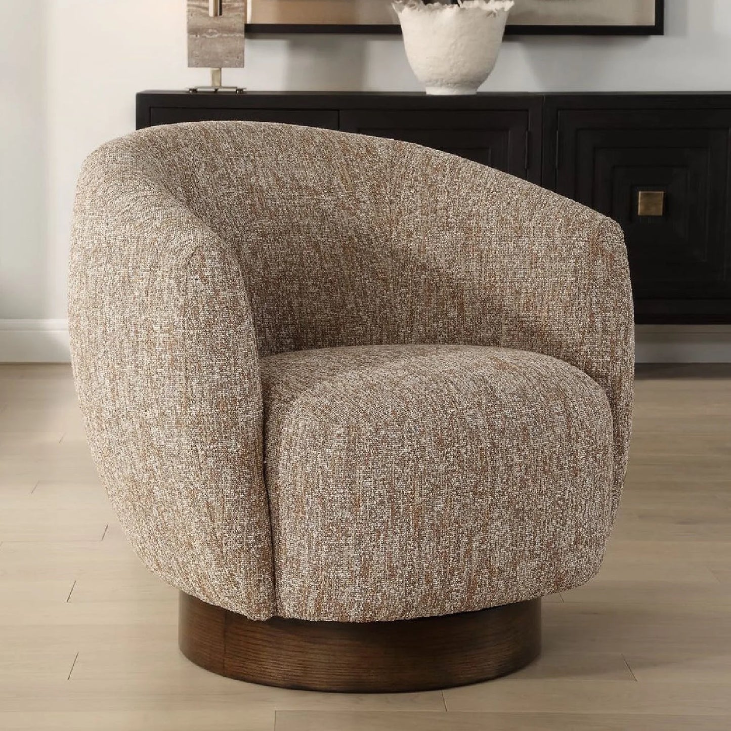 Luxury Brown Barrel Swivel Lounge Chair Modern Italian Style for Villa
