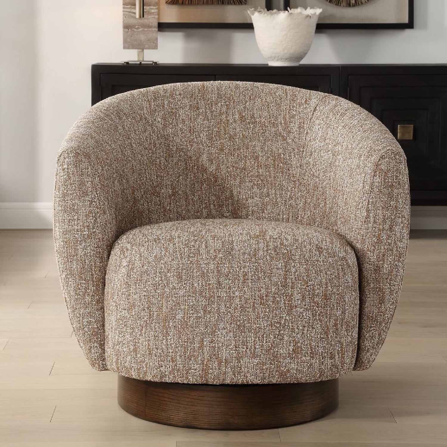 Luxury Brown Barrel Swivel Lounge Chair Modern Italian Style for Villa
