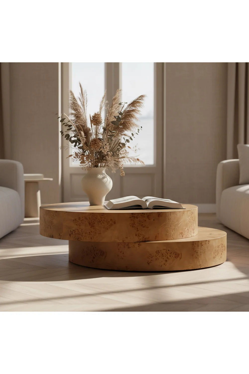 Luxury Brown Burl Wood Coffee Table Modern Italian Style for Villa