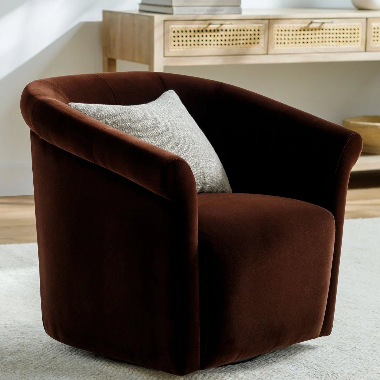 Luxury Brown Cotton Swivel Accent Chair Modern Italian Style for Villa