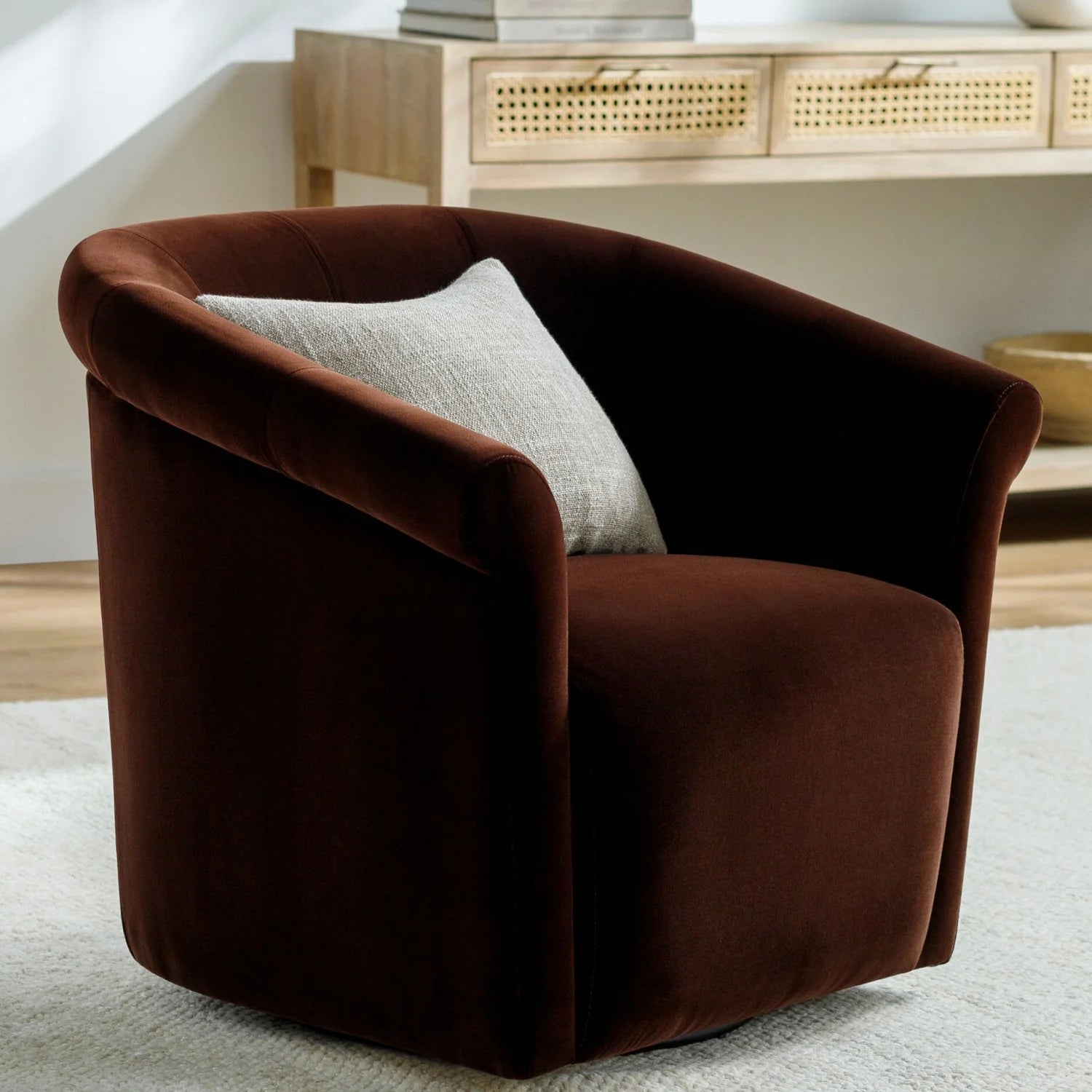Luxury Brown Cotton Swivel Accent Chair Modern Italian Style for Villa