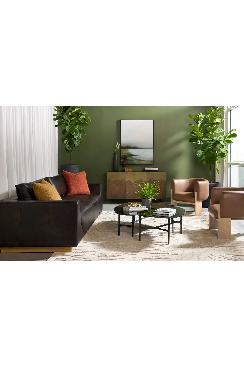 Luxury Brown Curved Leather Lounge Chair Modern Italian Style for Villa