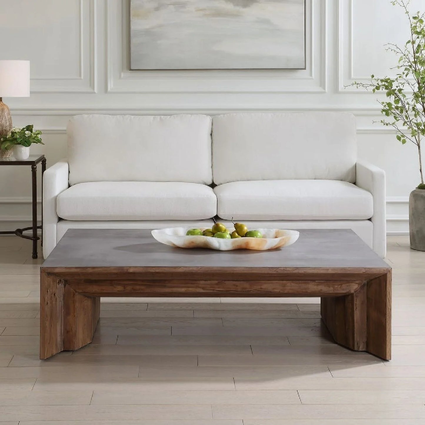 Luxury Brown Elm Wood Coffee Table Modern Italian Style for Villa