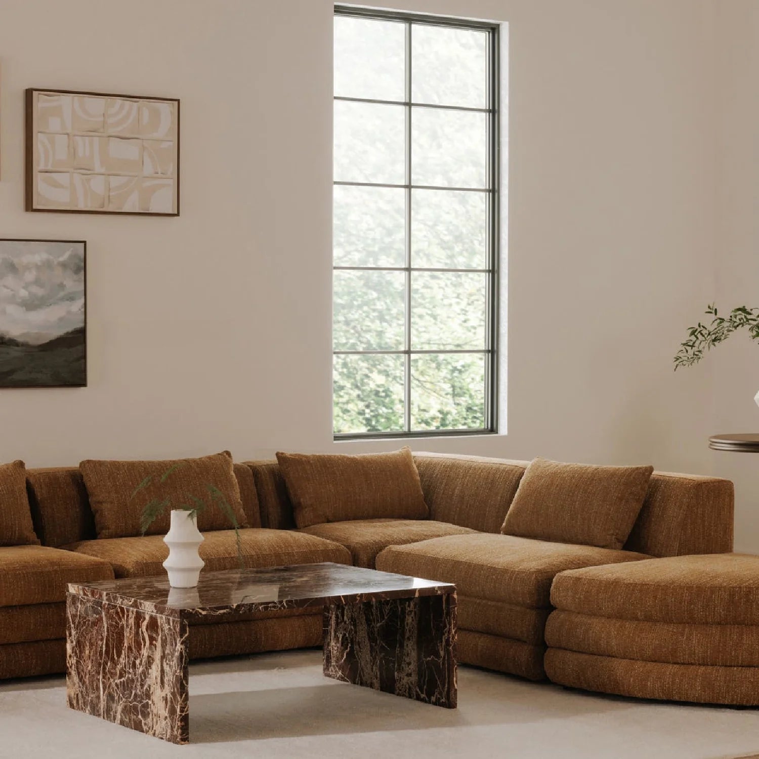 Luxury Brown Fabric Corner Chair Modern Italian Style for Villa