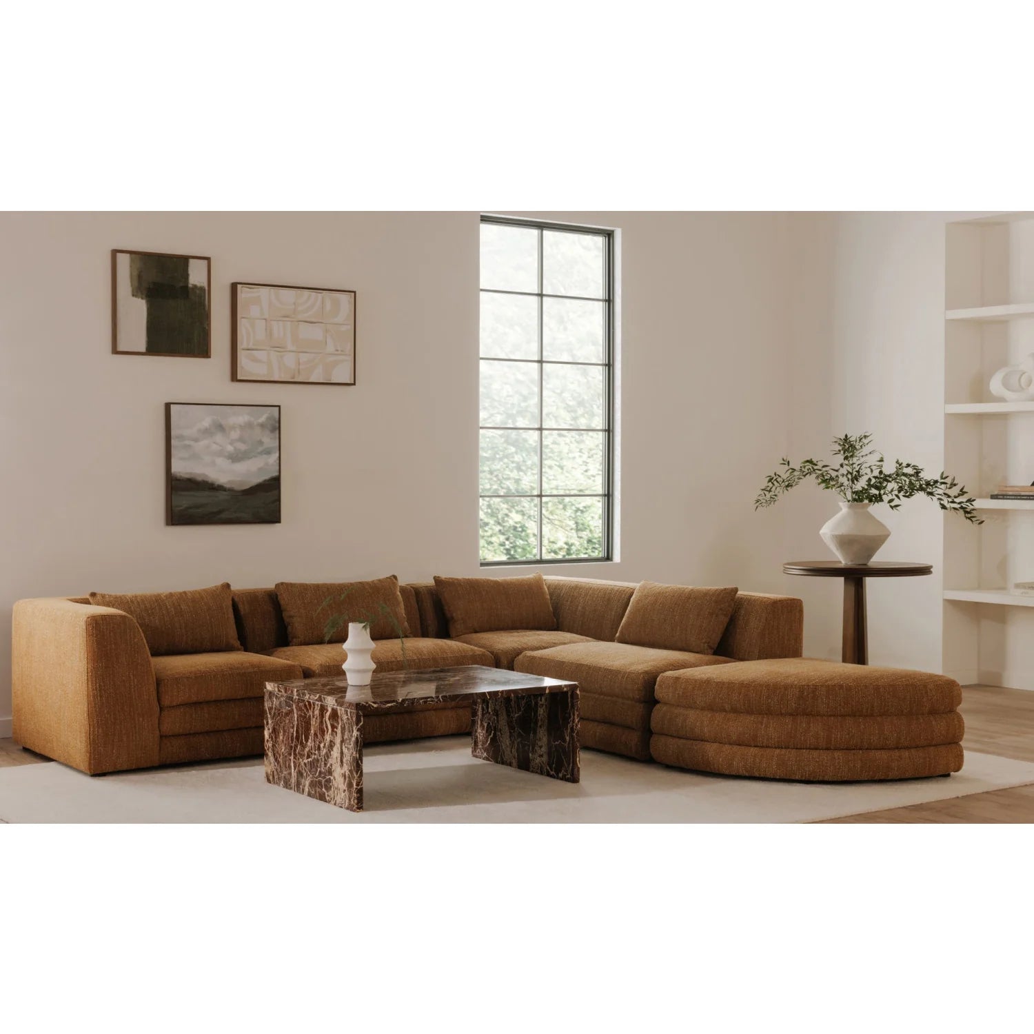 Luxury Brown Fabric Corner Chair Modern Italian Style for Villa