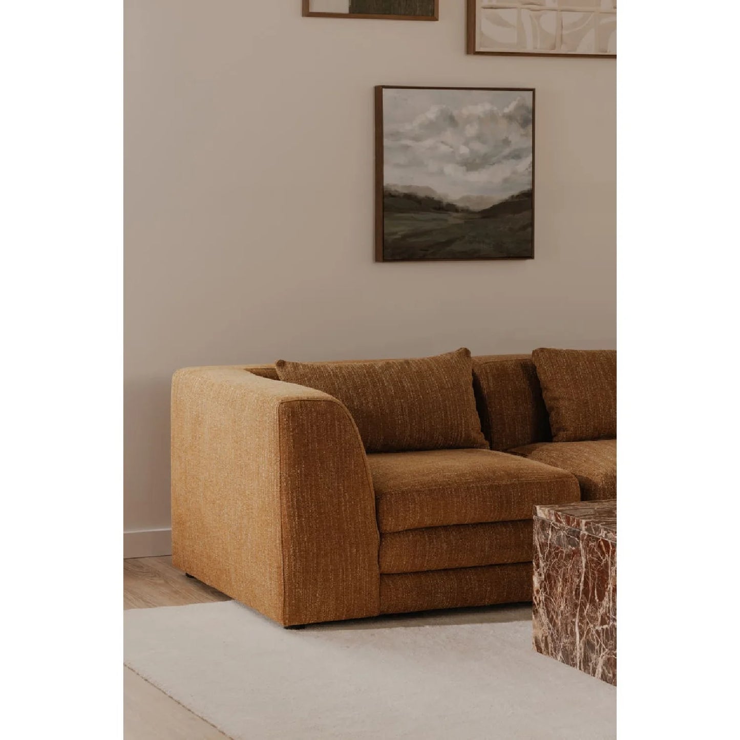 Luxury Brown Fabric Corner Chair Modern Italian Style for Villa