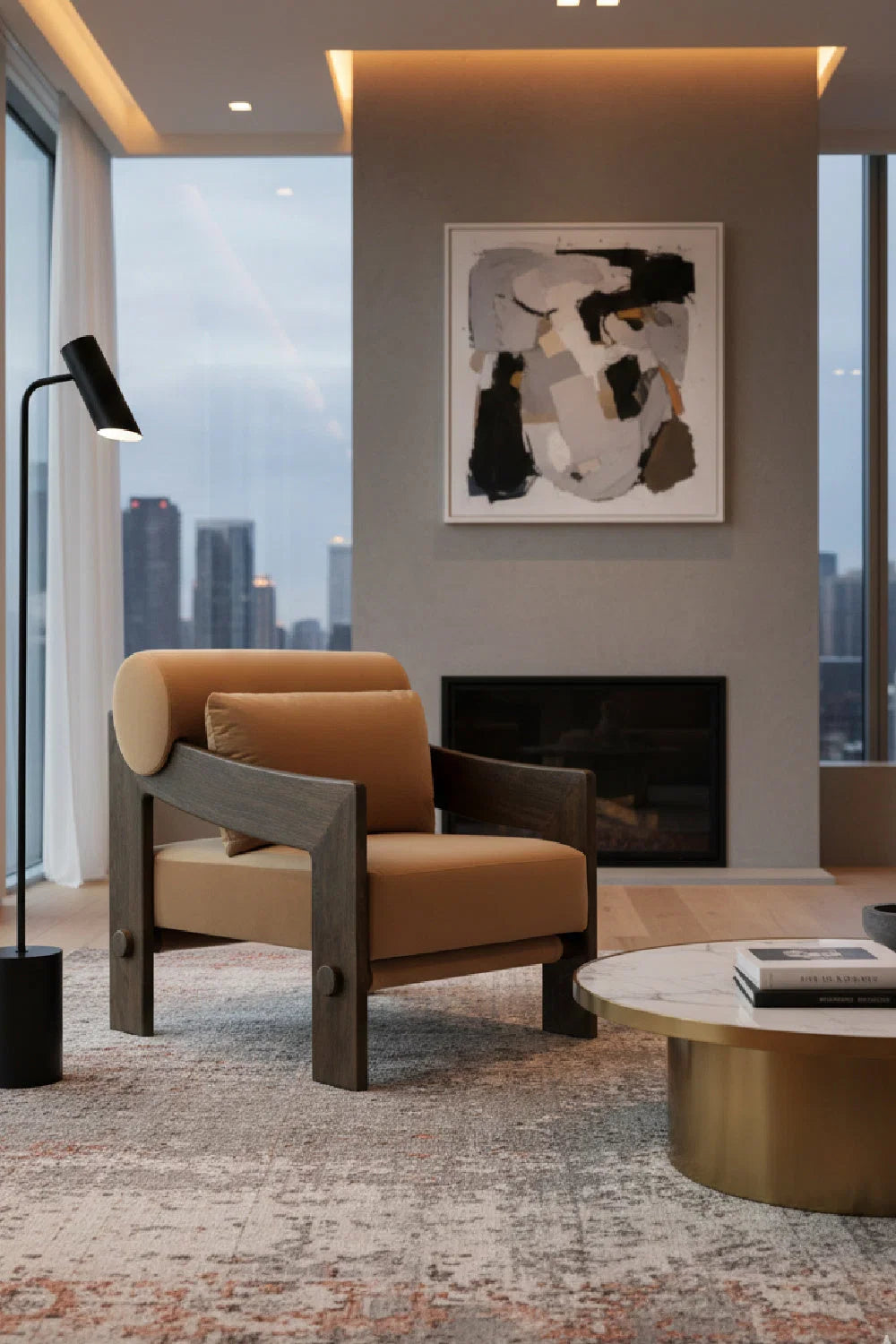Luxury Brown Fabric Lounge Chair Modern Italian Style for Villa