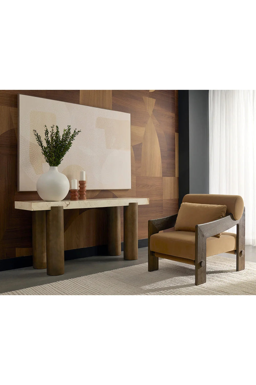 Luxury Brown Fabric Lounge Chair Modern Italian Style for Villa
