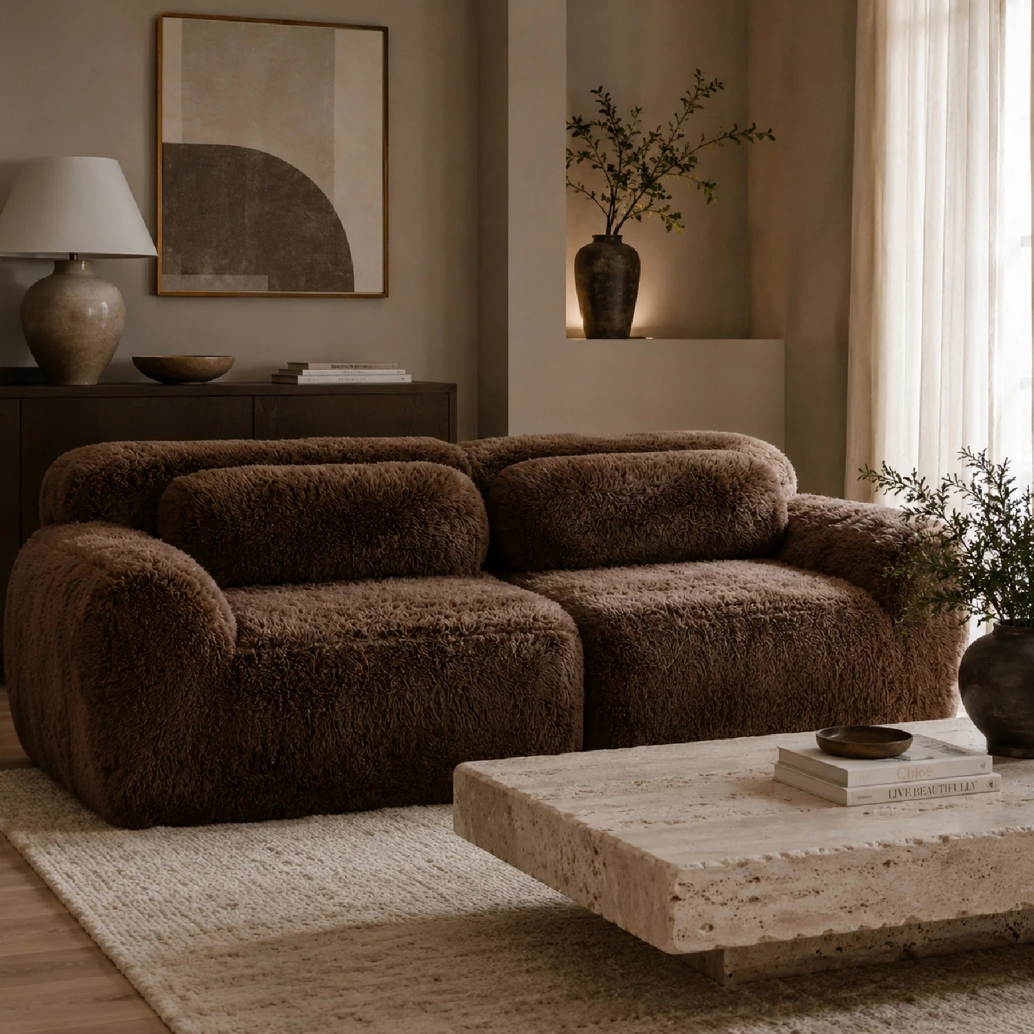 Luxury Brown Fabric Modular Sofa Modern Italian Style for Villa