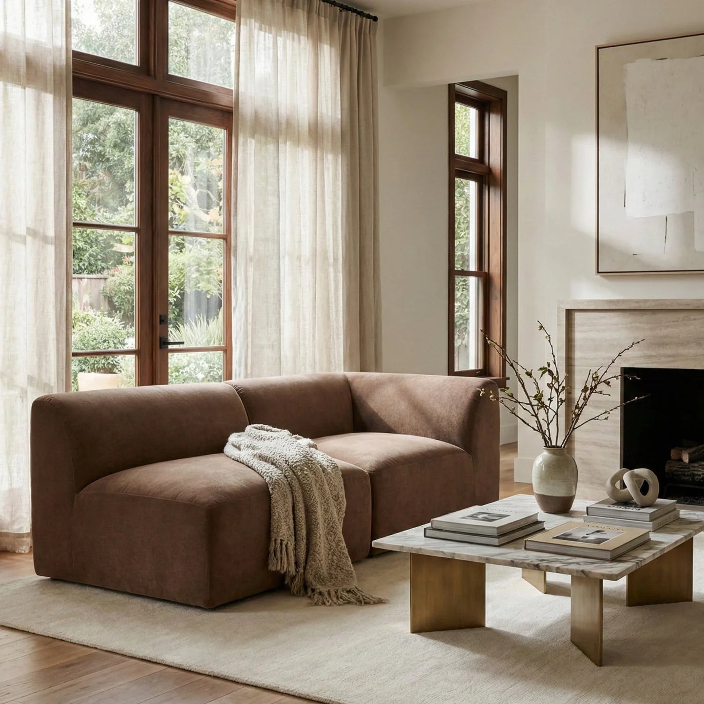 Luxury Brown Fabric Modular Sofa Modern Italian Style for Villa