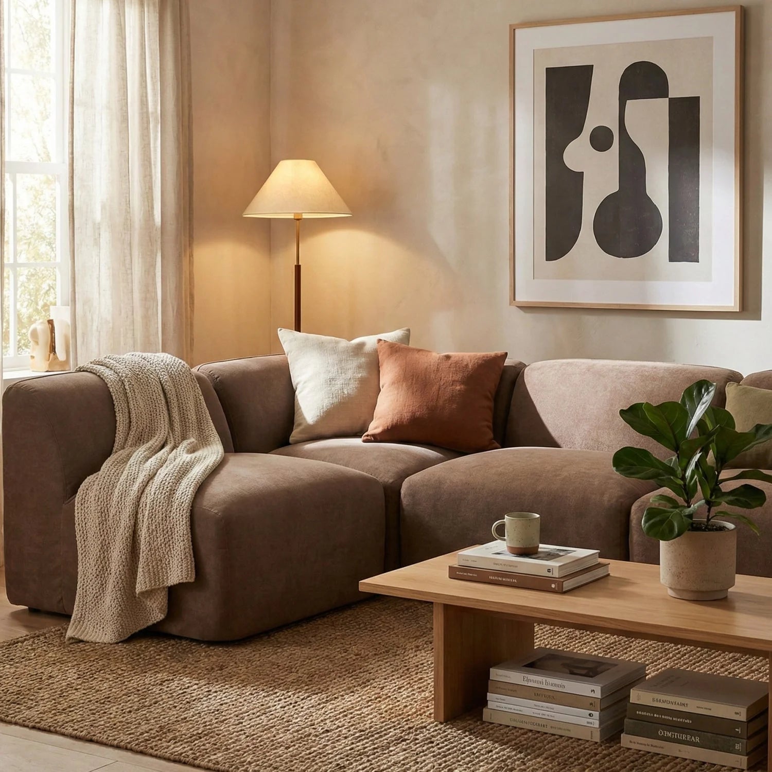 Luxury Brown Fabric Modular Sofa Modern Italian Style for Villa