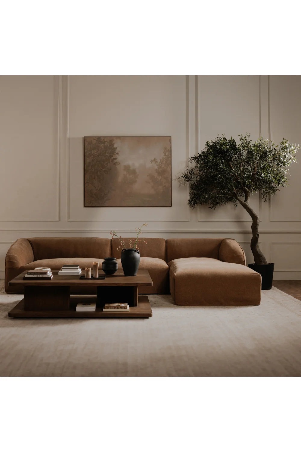 Luxury Brown Fabric Modular Sofa Modern Italian Style for Villa