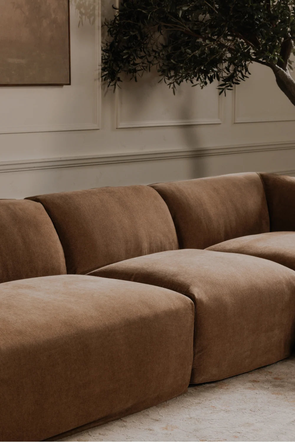 Luxury Brown Fabric Modular Sofa Modern Italian Style for Villa