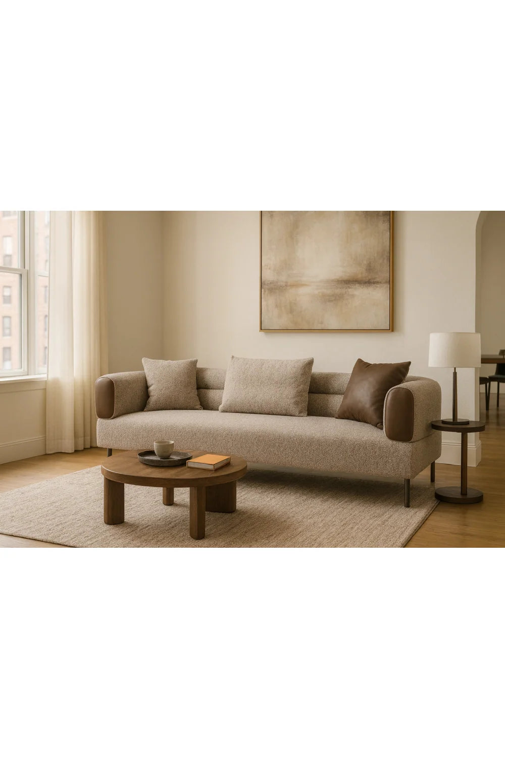 Luxury Brown Fabric Three Seater Sofa Modern Italian Style for Villa