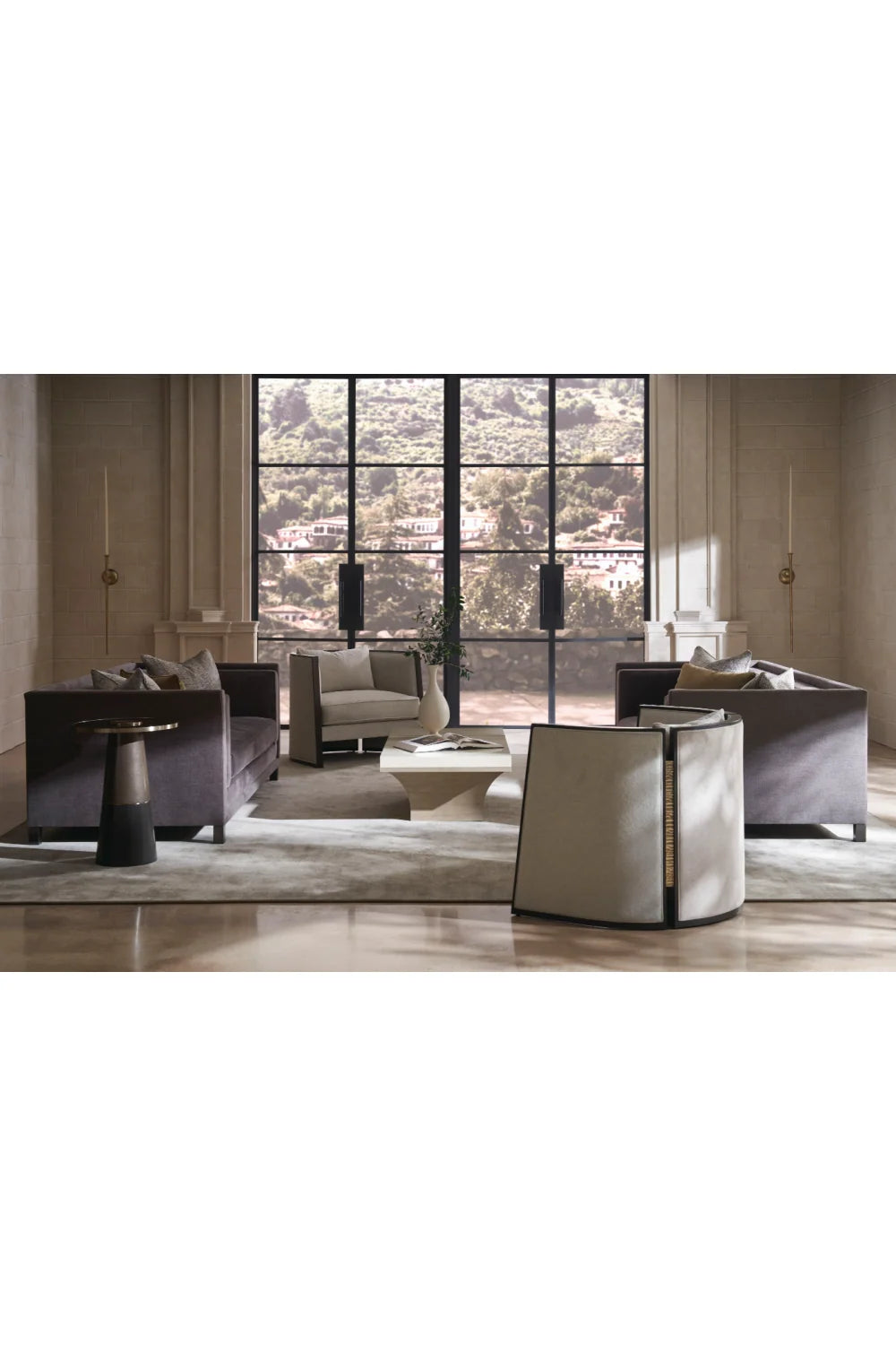 Luxury Brown Fabric Tuxedo Sofa Modern Italian Style for Villa
