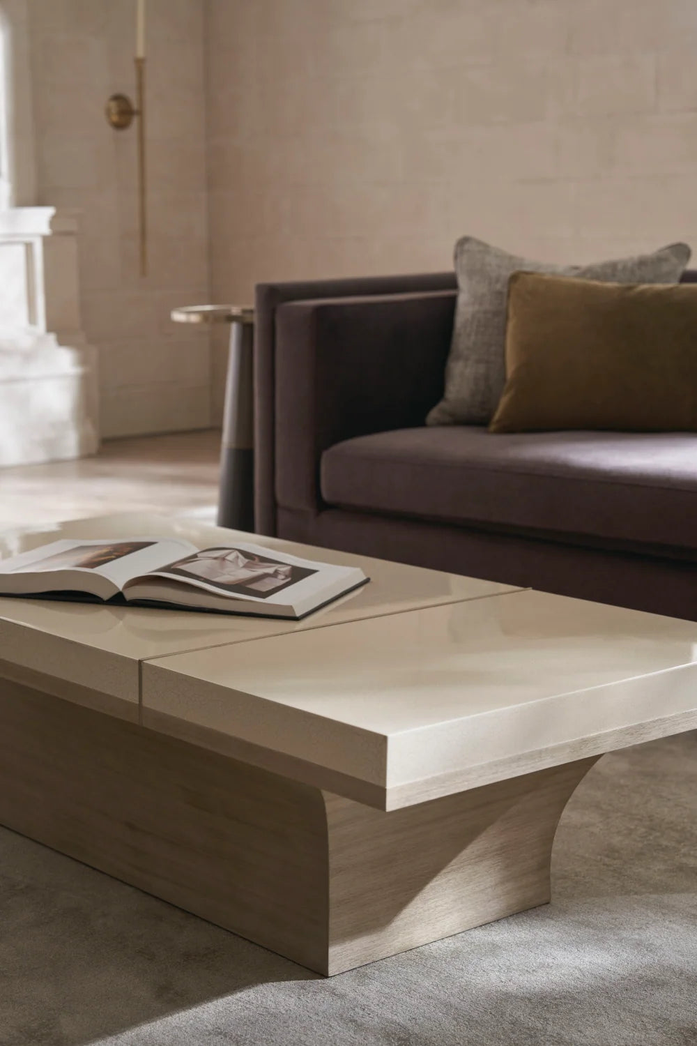 Luxury Brown Fabric Tuxedo Sofa Modern Italian Style for Villa