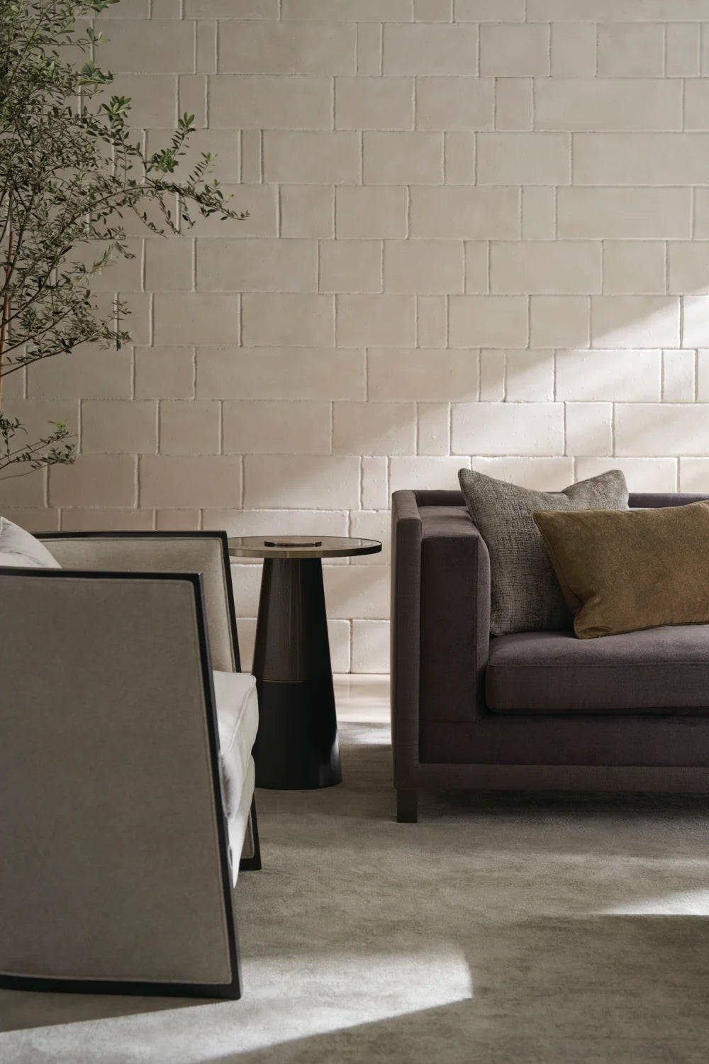 Luxury Brown Fabric Tuxedo Sofa Modern Italian Style for Villa