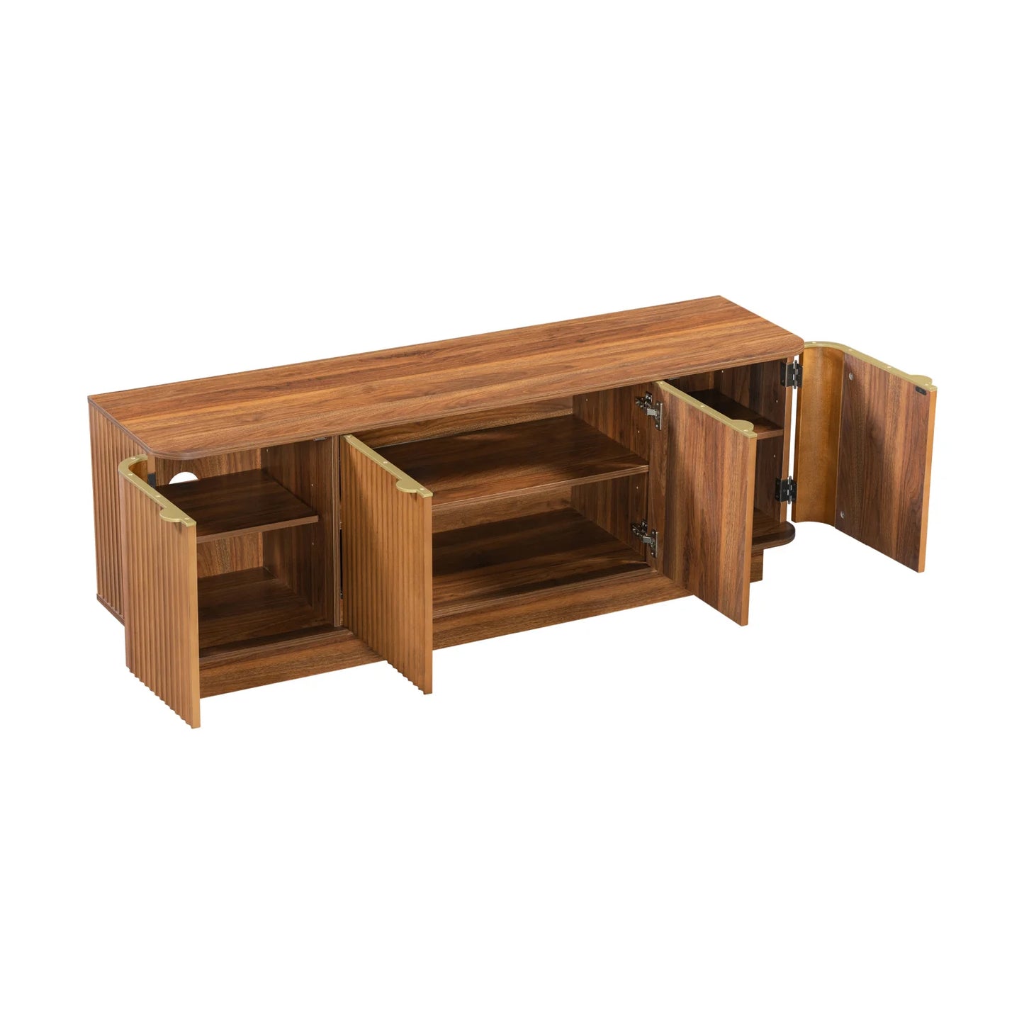 Luxury Brown Fluted Wood TV Stand Modern Italian Style for Villa