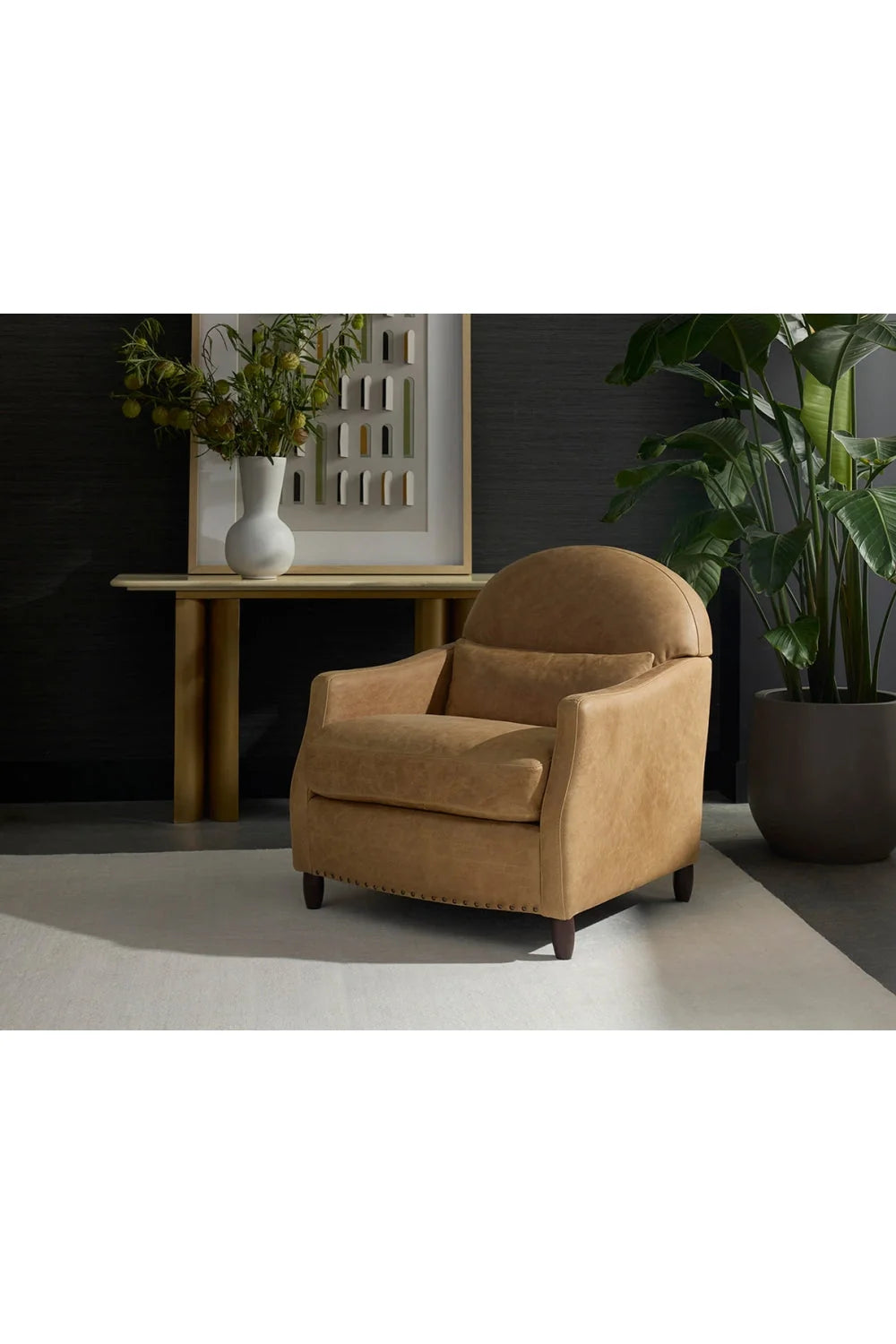 Luxury Brown Italian Leather Lounge Chair Modern Italian Style for Villa