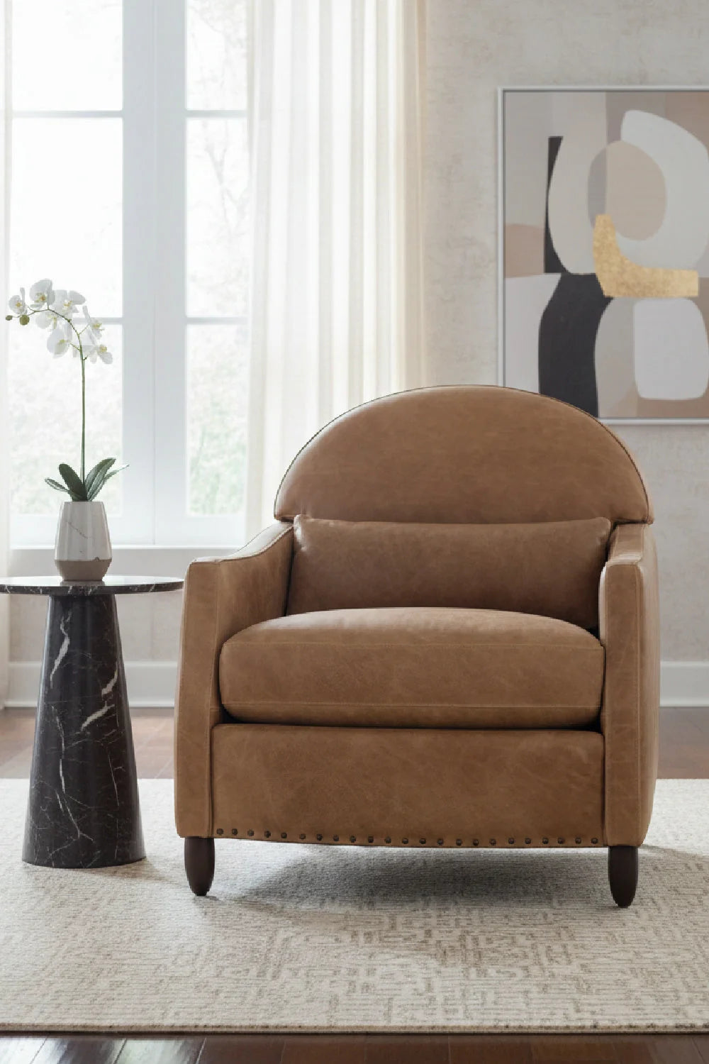 Luxury Brown Italian Leather Lounge Chair Modern Italian Style for Villa