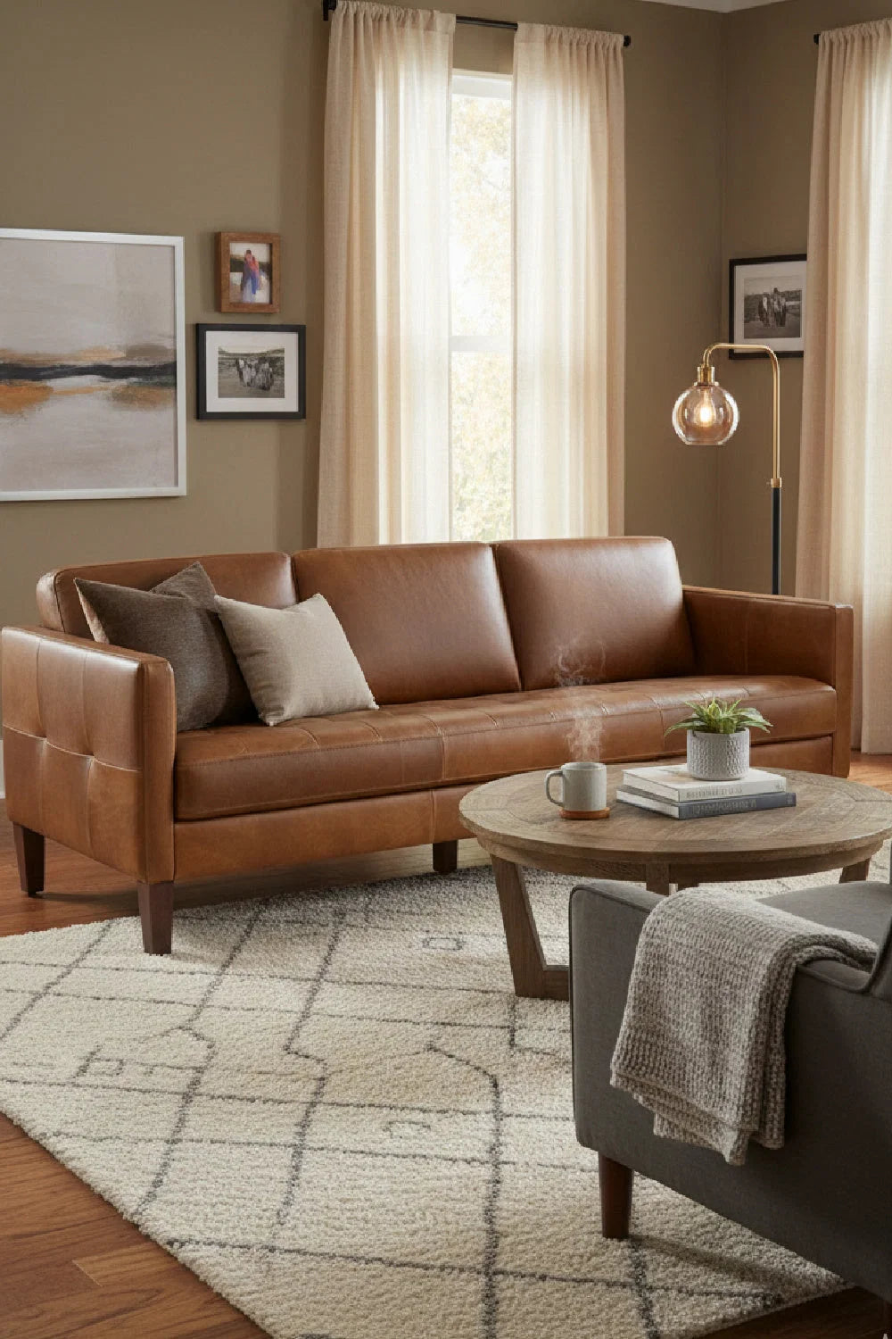 Luxury Brown Italian Leather Sofa Modern Italian Style for Villa