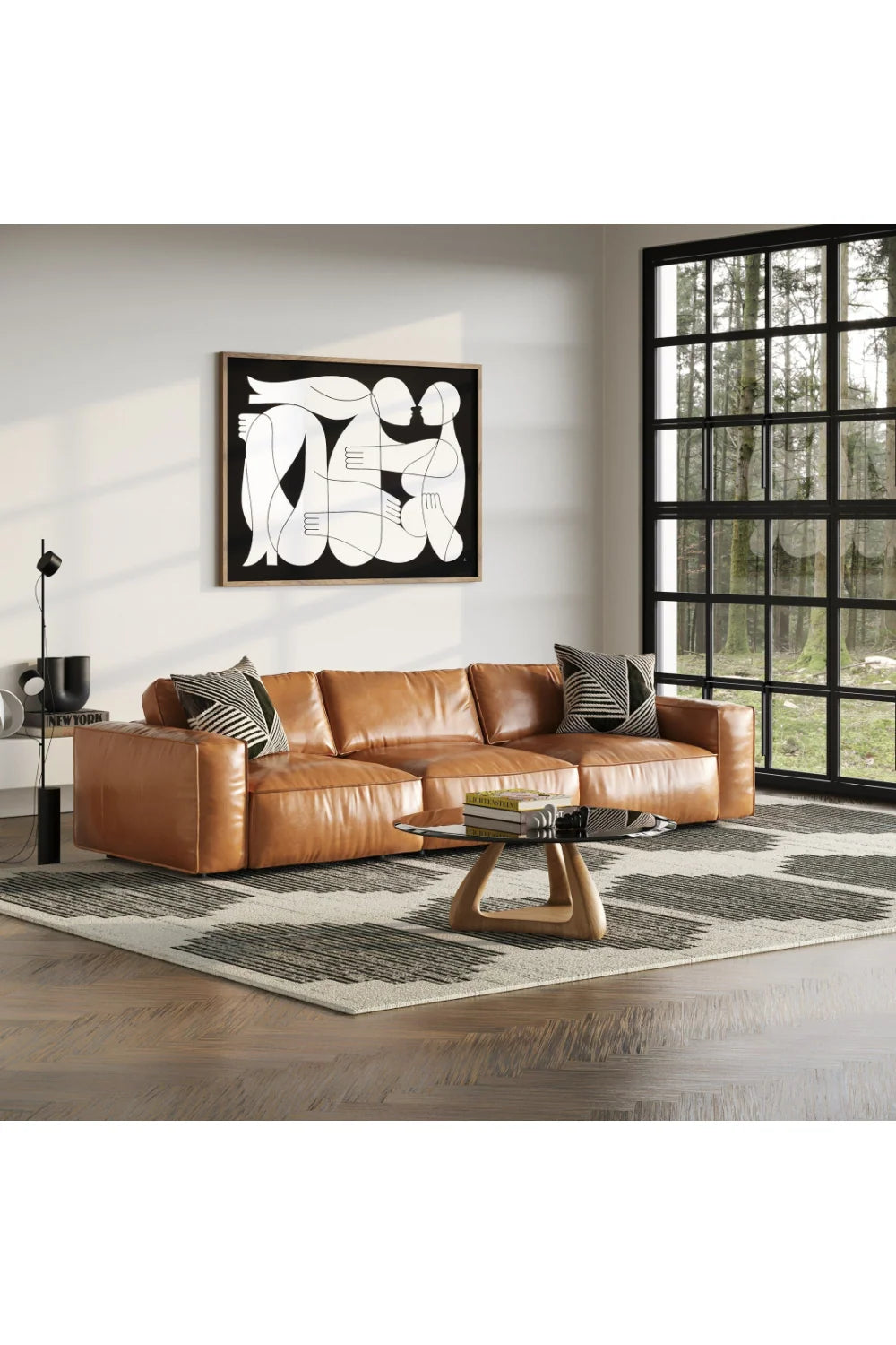 Luxury Brown Leather 3-Piece Sofa Modern Italian Style for Villa