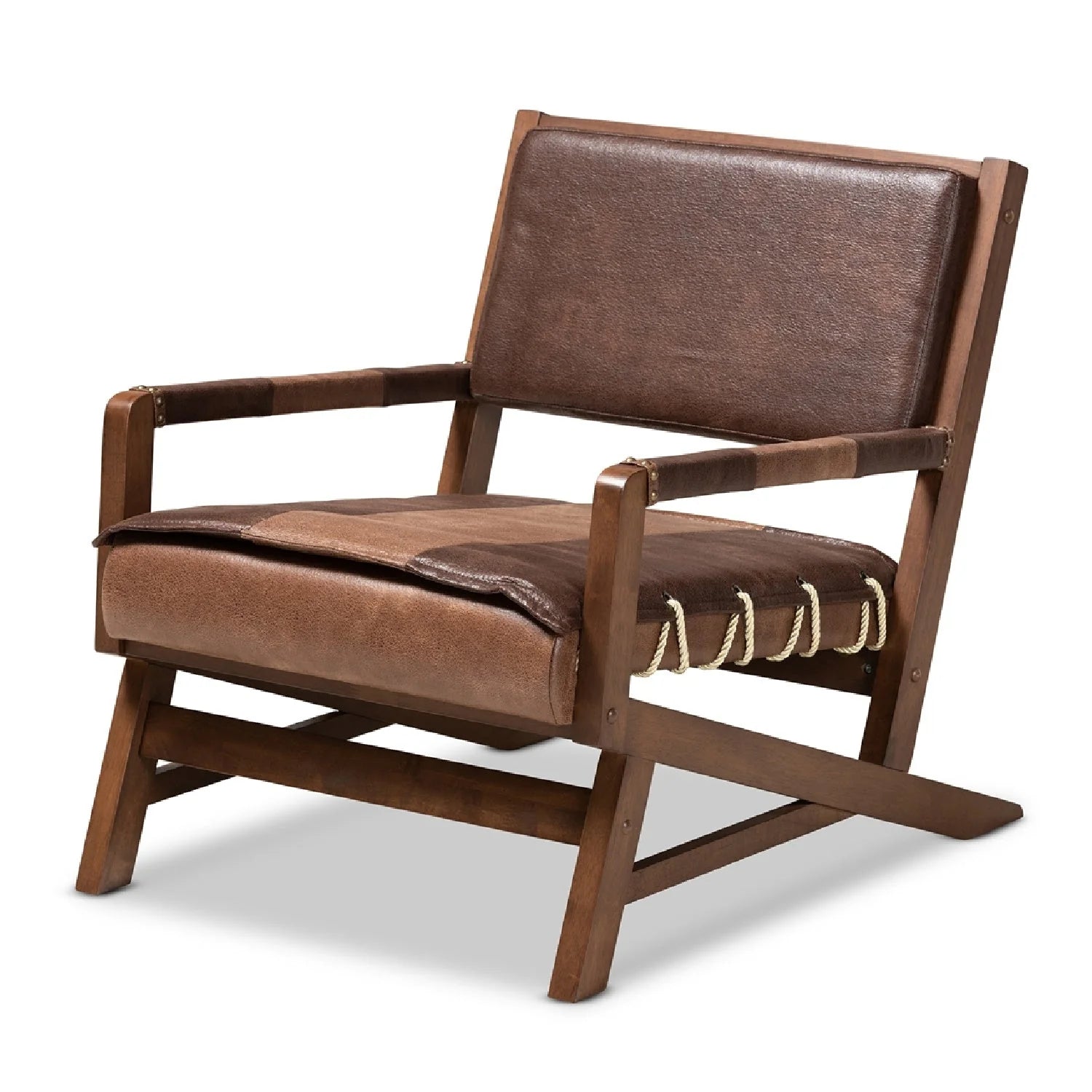 Luxury Brown Leather Accent Chair European Style for Villa