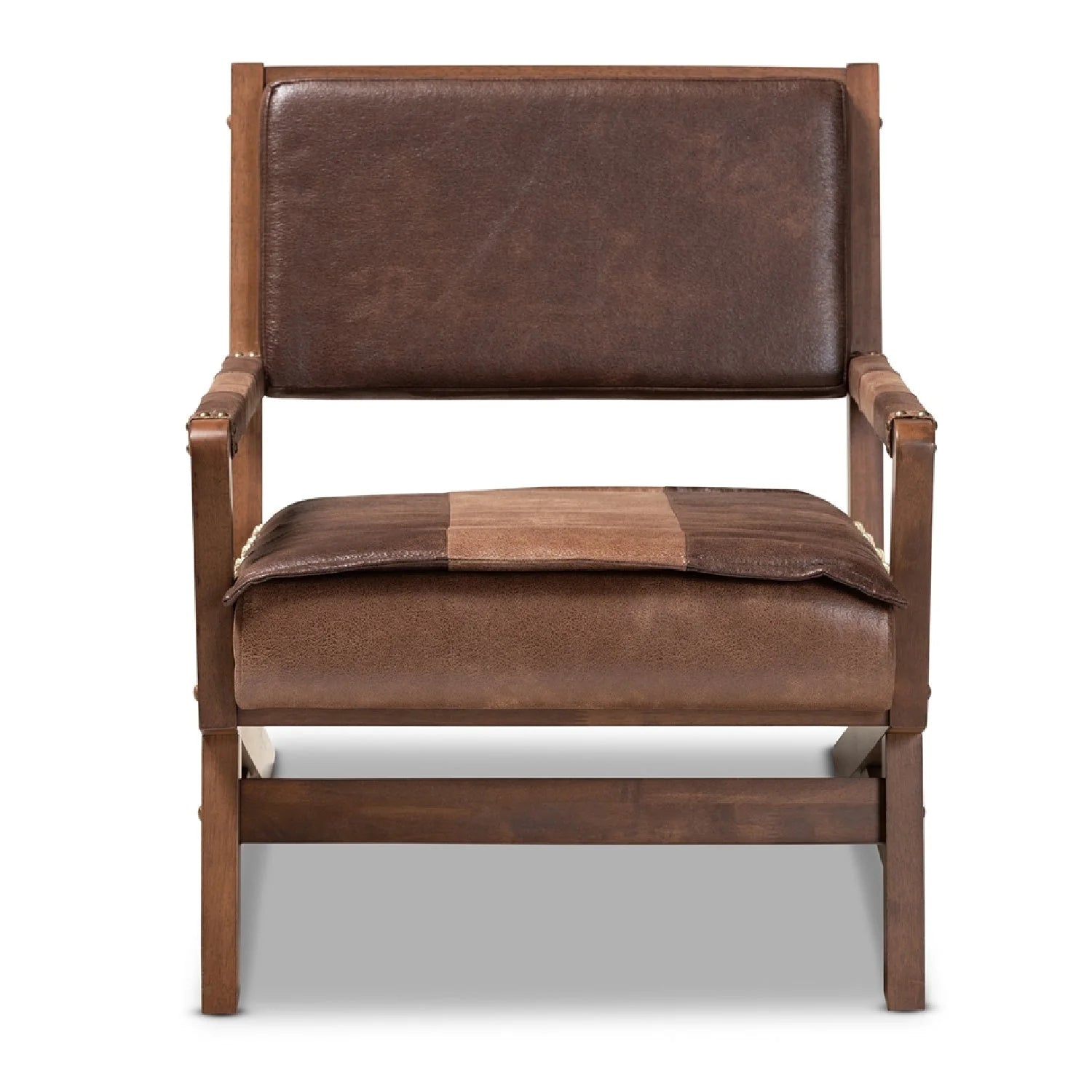 Luxury Brown Leather Accent Chair European Style for Villa