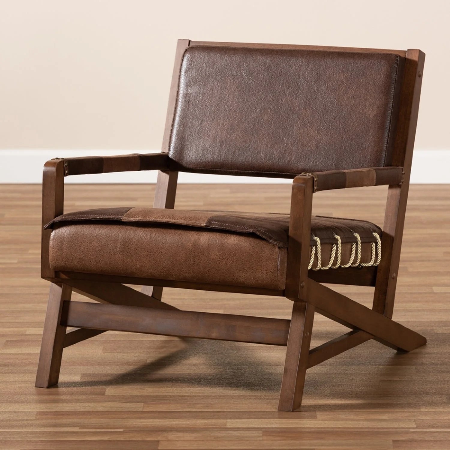 Luxury Brown Leather Accent Chair European Style for Villa