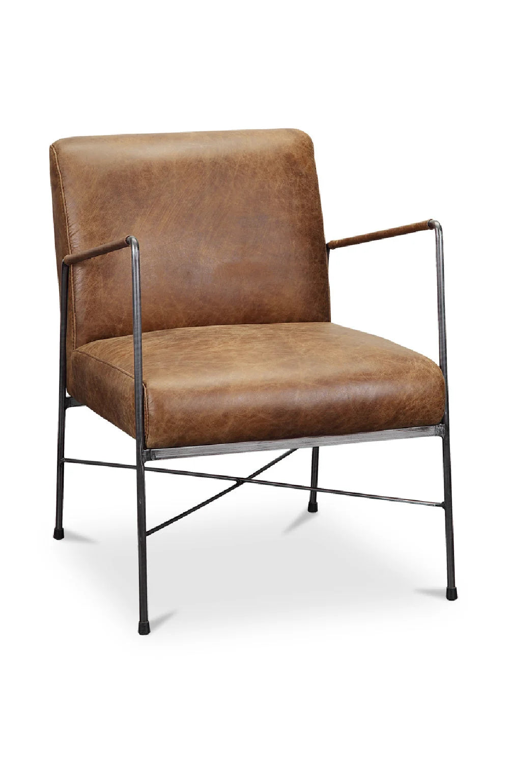 Luxury Brown Leather Accent Chair Modern European Style for Villa