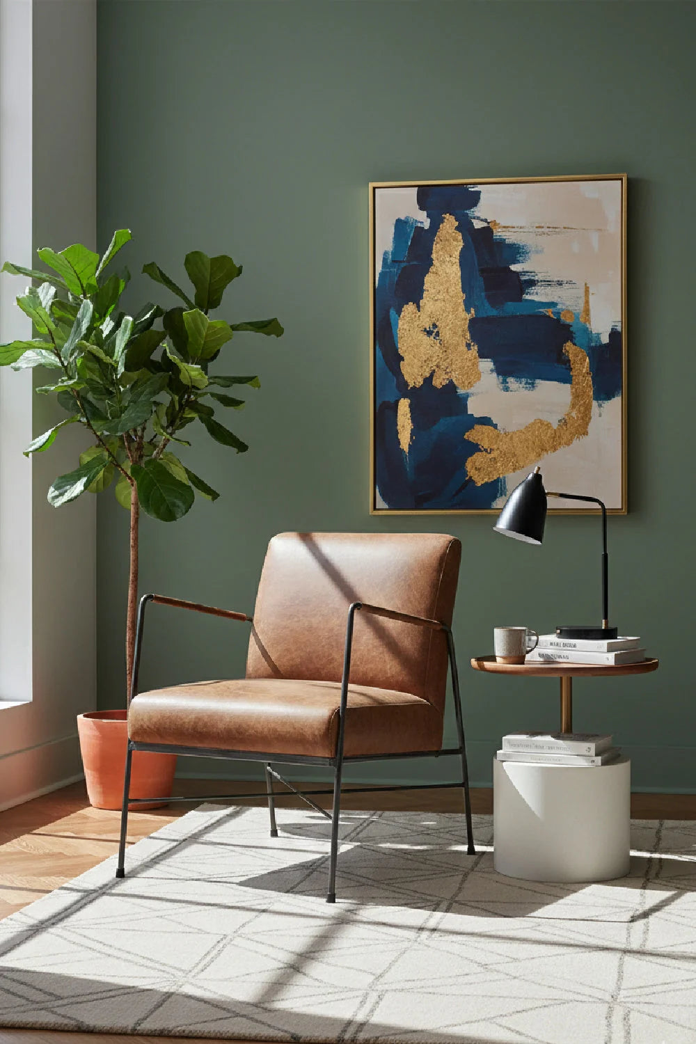 Luxury Brown Leather Accent Chair Modern European Style for Villa