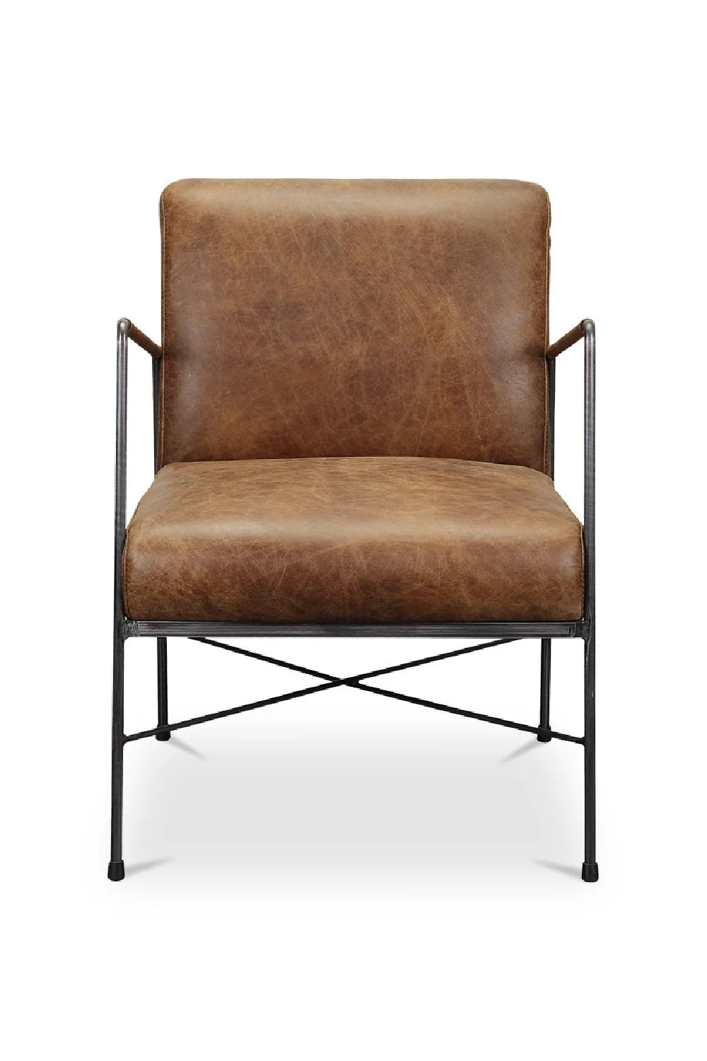 Luxury Brown Leather Accent Chair Modern European Style for Villa