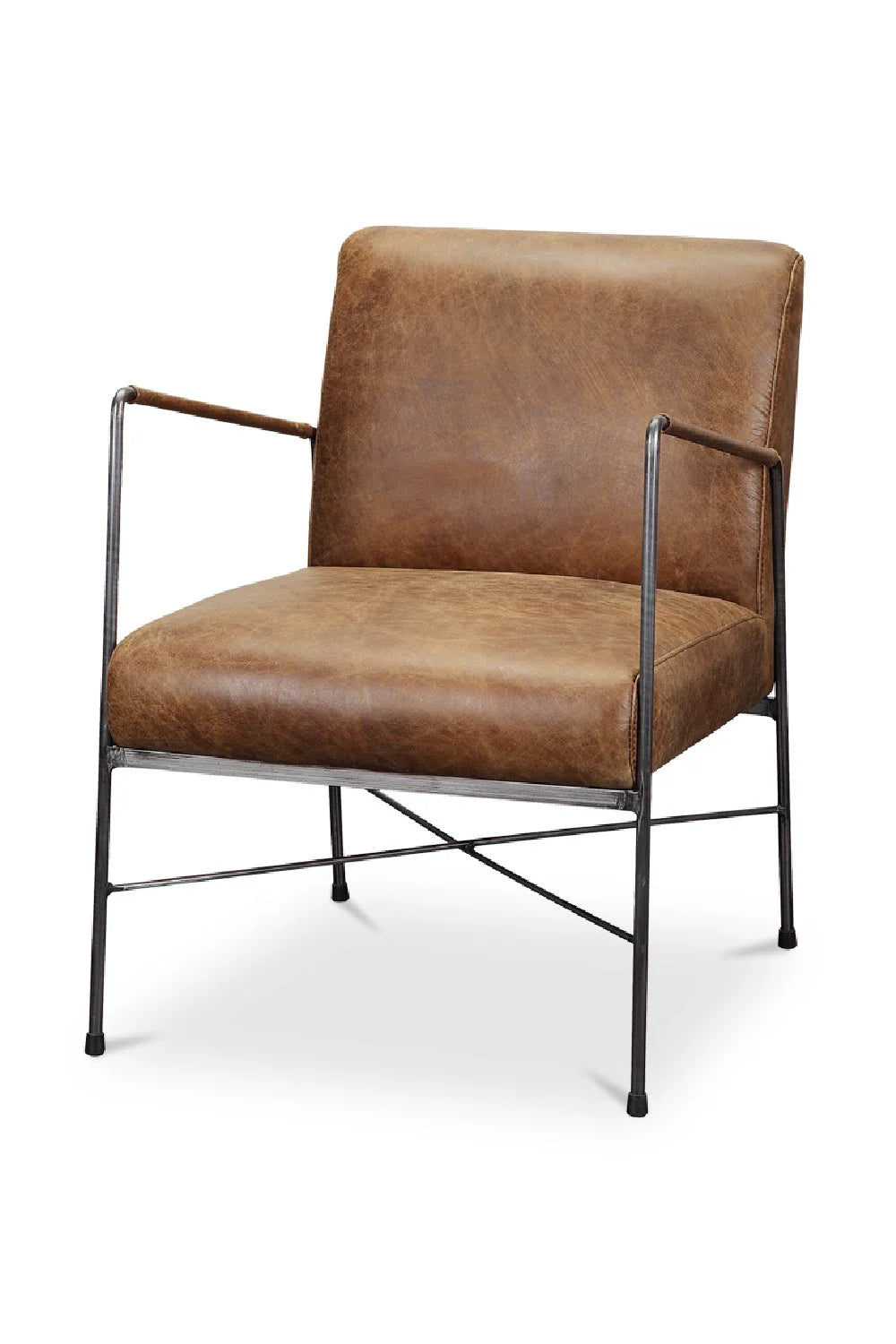 Luxury Brown Leather Accent Chair Modern European Style for Villa