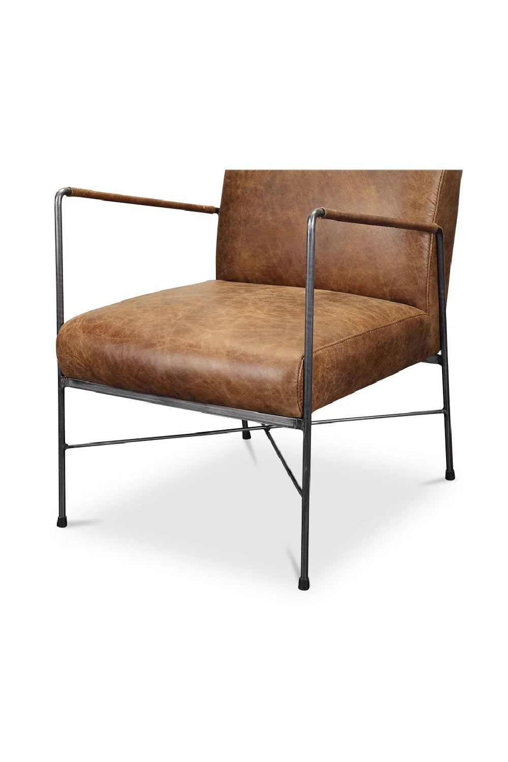 Luxury Brown Leather Accent Chair Modern European Style for Villa