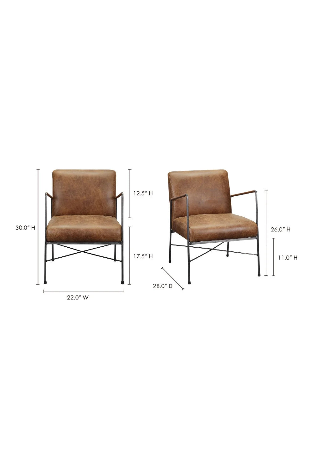 Luxury Brown Leather Accent Chair Modern European Style for Villa