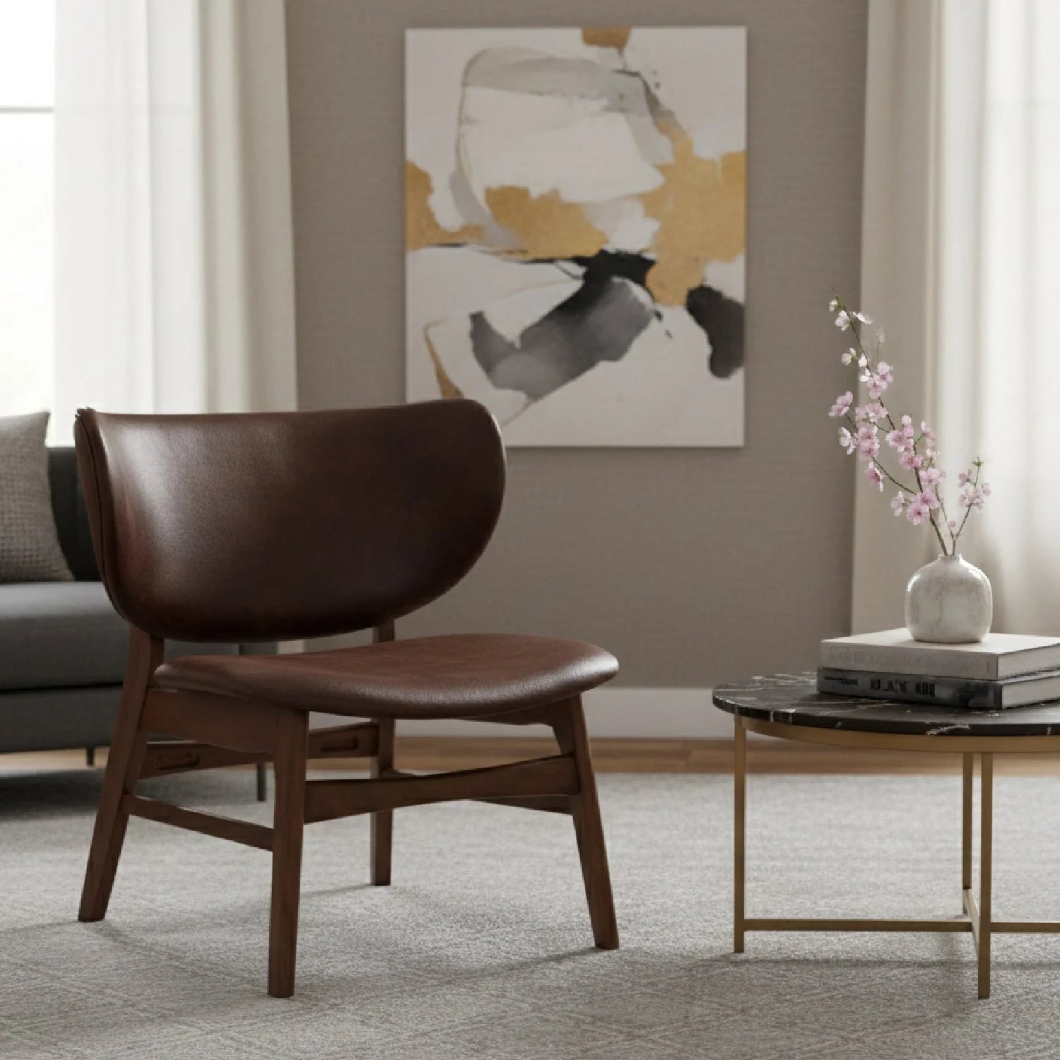 Luxury Brown Leather Accent Chair Modern Italian Style for Villa