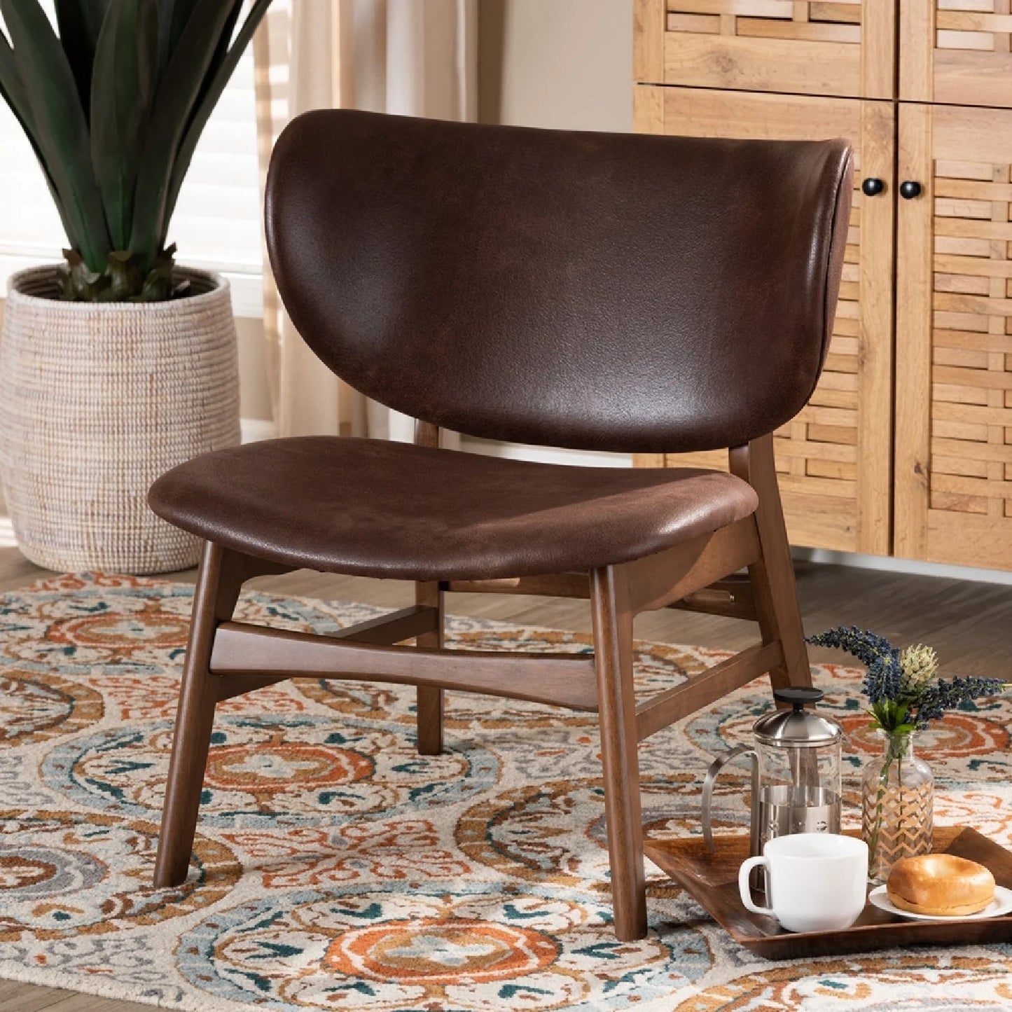 Luxury Brown Leather Accent Chair Modern Italian Style for Villa
