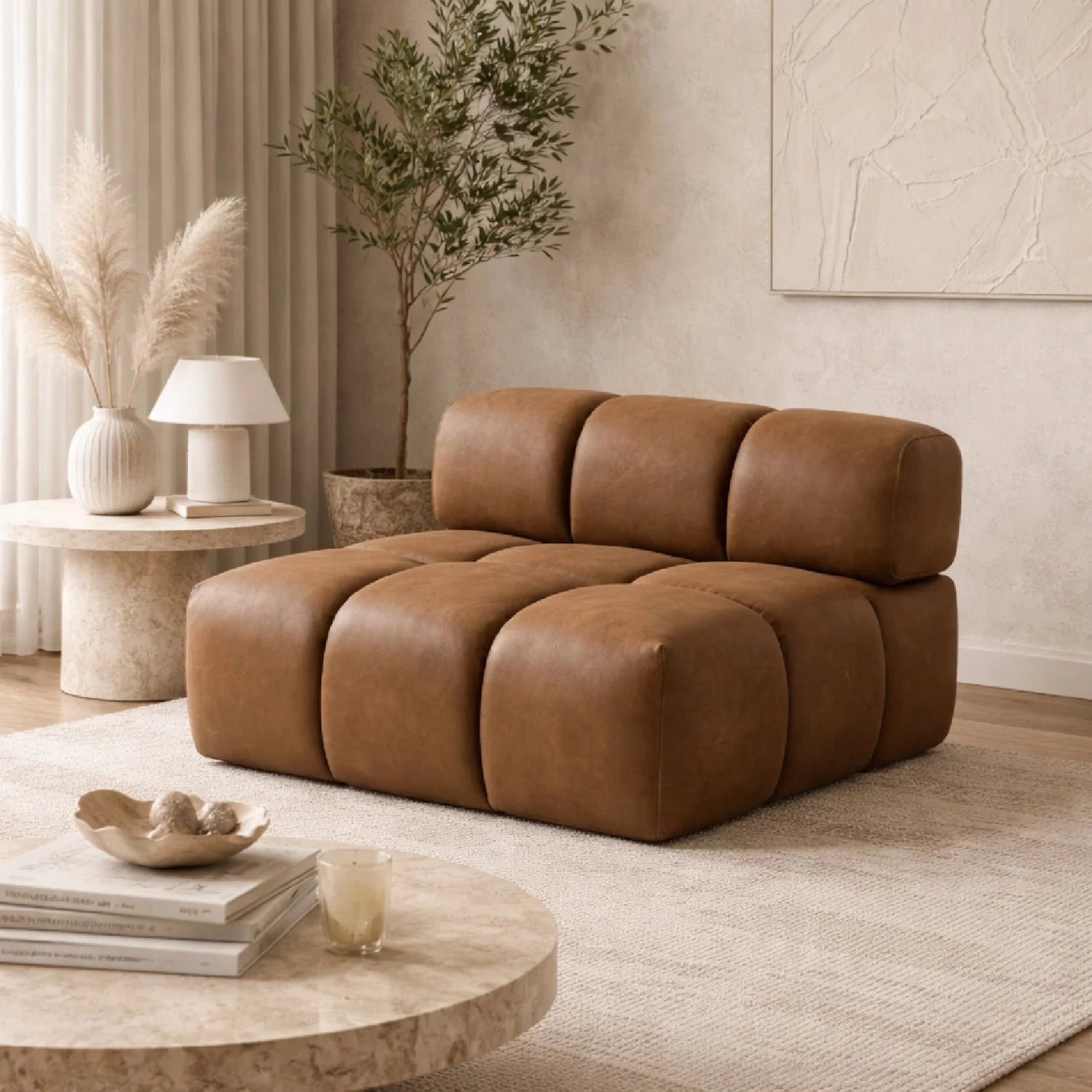 Luxury Brown Leather Armless Chair Modern Italian Style for Villa