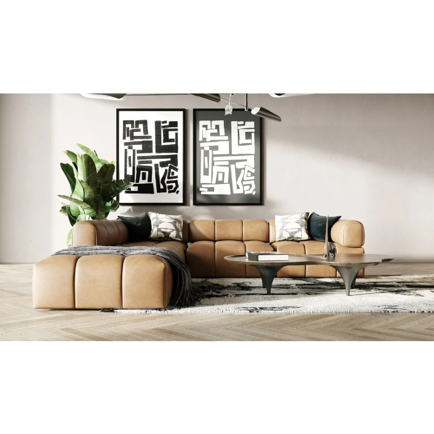 Luxury Brown Leather Armless Chair Modern Italian Style for Villa